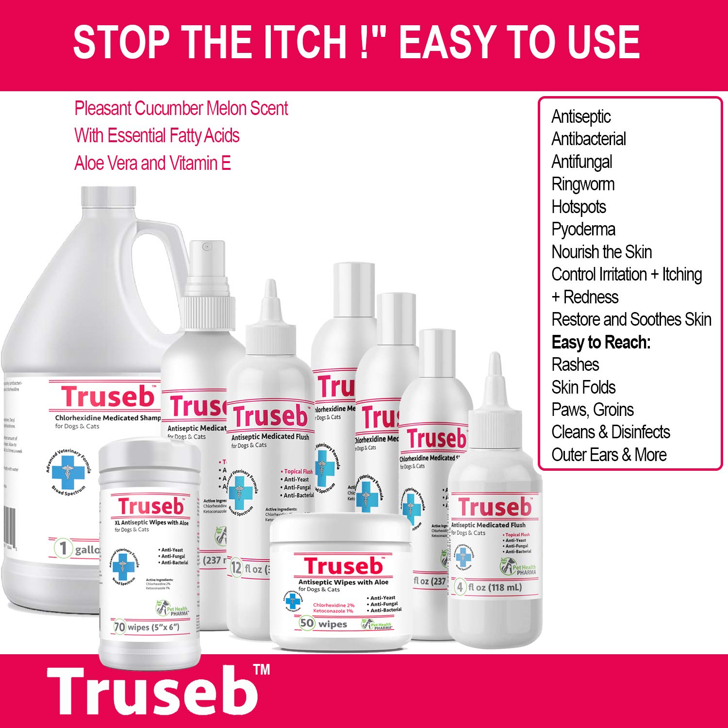 Buy Truseb 1 Chlorhexidine Shampoo with Ketoconazole for Dogs, Cats