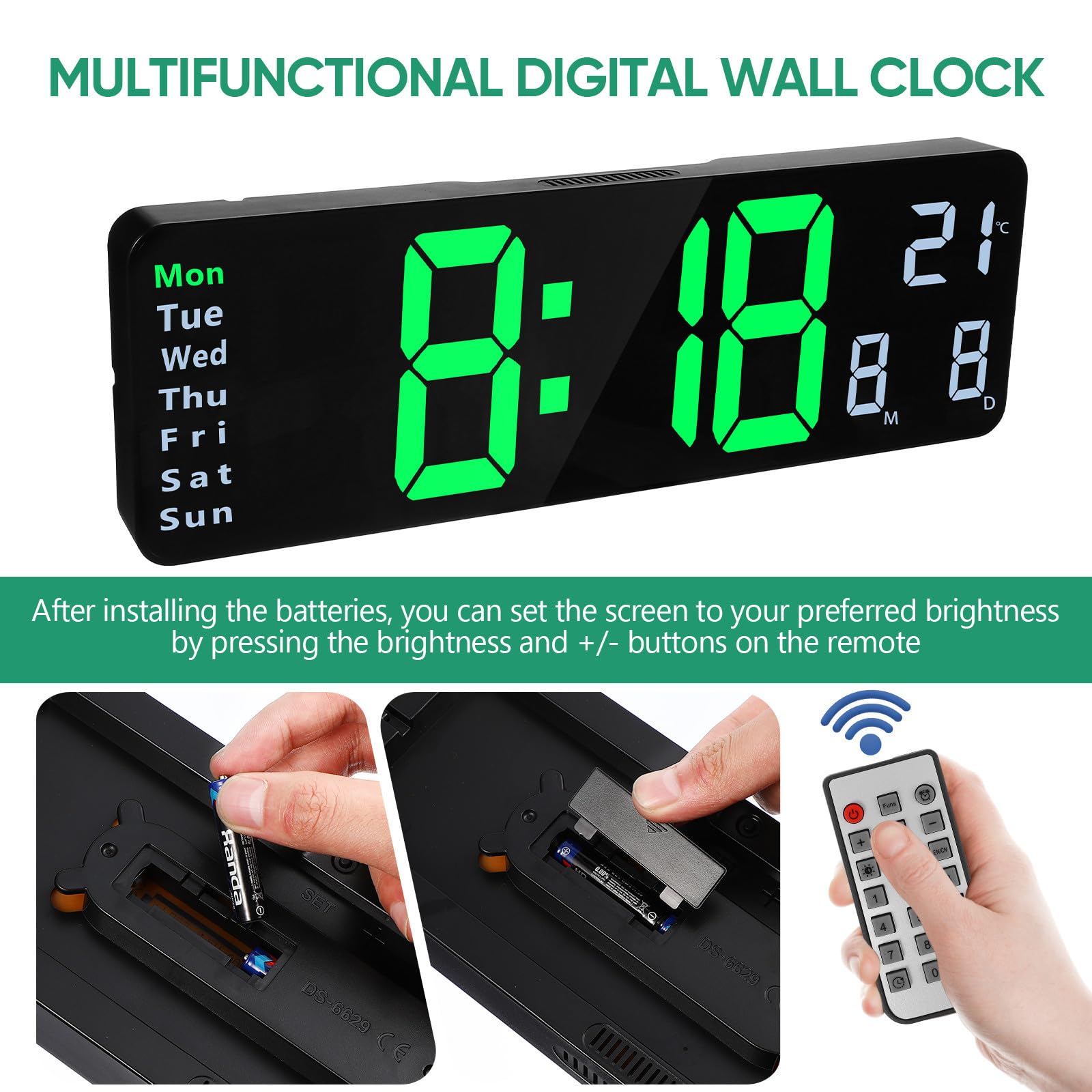 Digitale LED Wanduhr mit Temperaturanzeige, Fernbedienung, Tischbetrieb