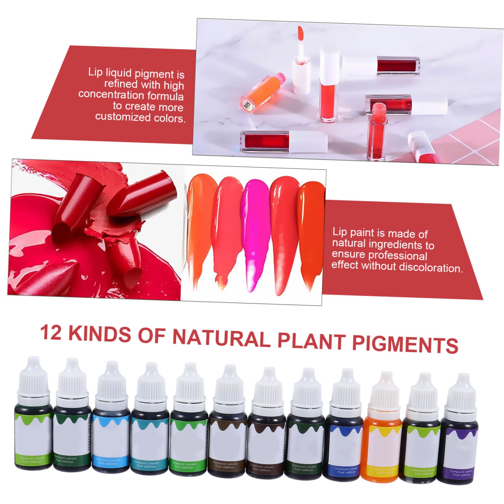 Flüssiger Lipgloss Pigmente mit Natürlichen Vegetarischen Farbstoffen and Vitamin C 12 Stück zur Herstellung von Farbintensivem Lipgloss ohne Rotstich für Selbstgemacht Kosmetik