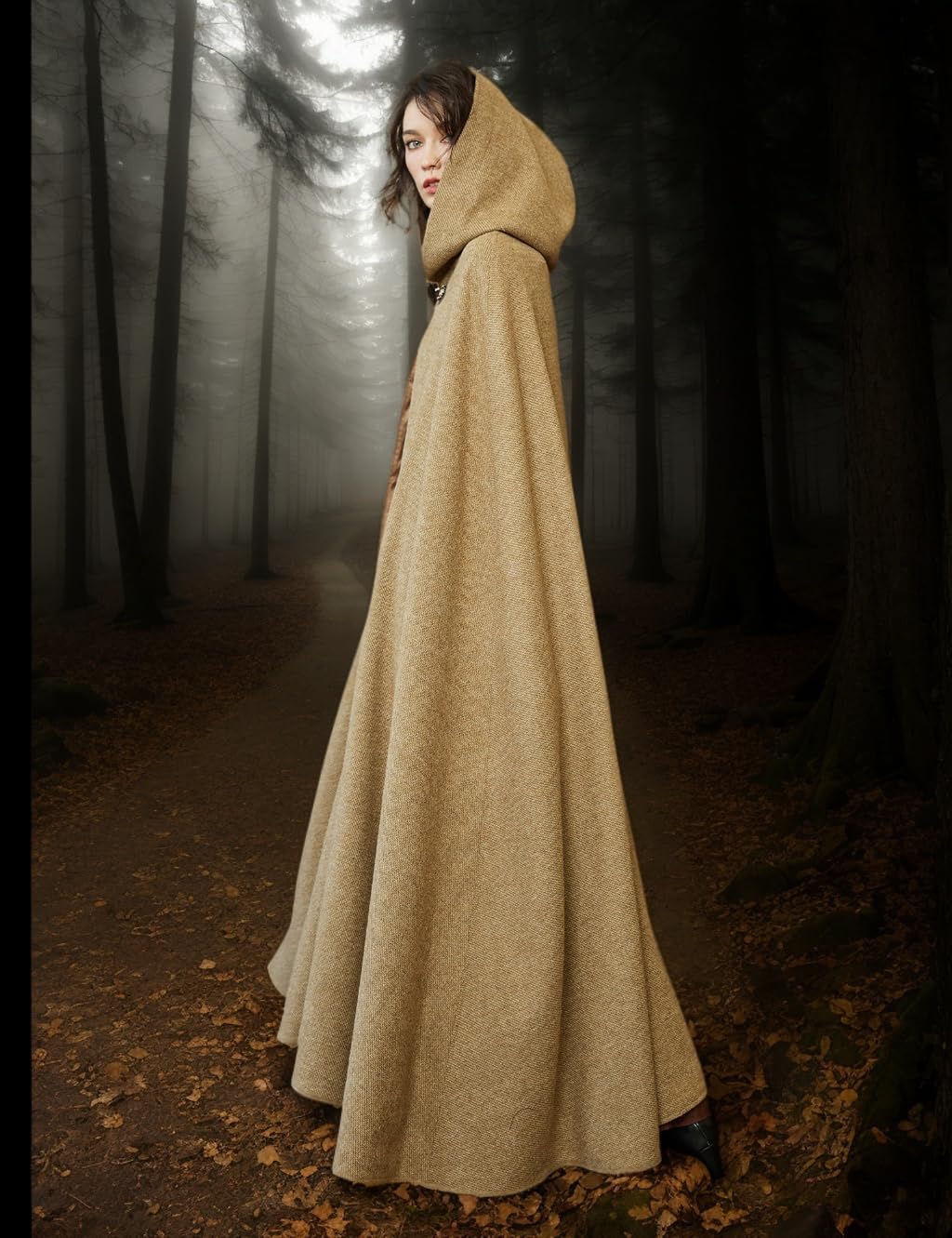BEAUTELICATE Mittelalter Umhang mit Kapuze Damen Herren Retro Unisex Wollmischung Umhang Cape Lange für Hobbit Kostüm Larp Kleidung Wikinger Halloween Karneval Cosplay Kostüm