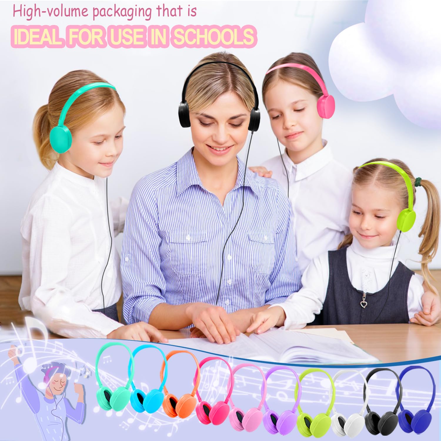 Lot de 30 écouteurs filaires durables pour salle de classe, école, bibliothèque, pour enfants, étudiants, garçons, filles, adultes, son HD, prise jack 3,5 mm (10 couleurs)