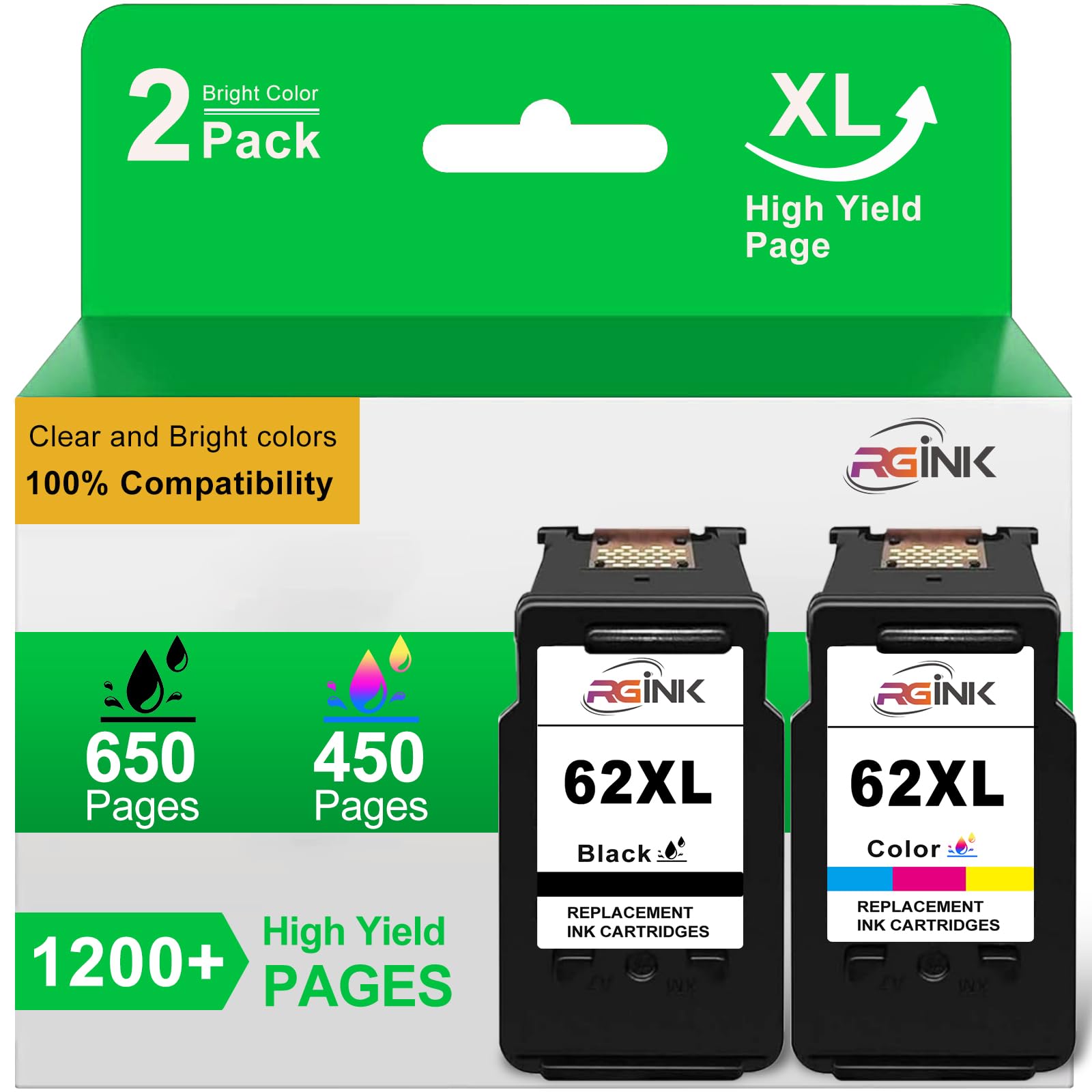 Cartouche d'encre Compatible HP 62 XL Noir et Couleur 2er-Pack pour HP Envy 5640 5540 7640 OfficeJet 5740 5742
