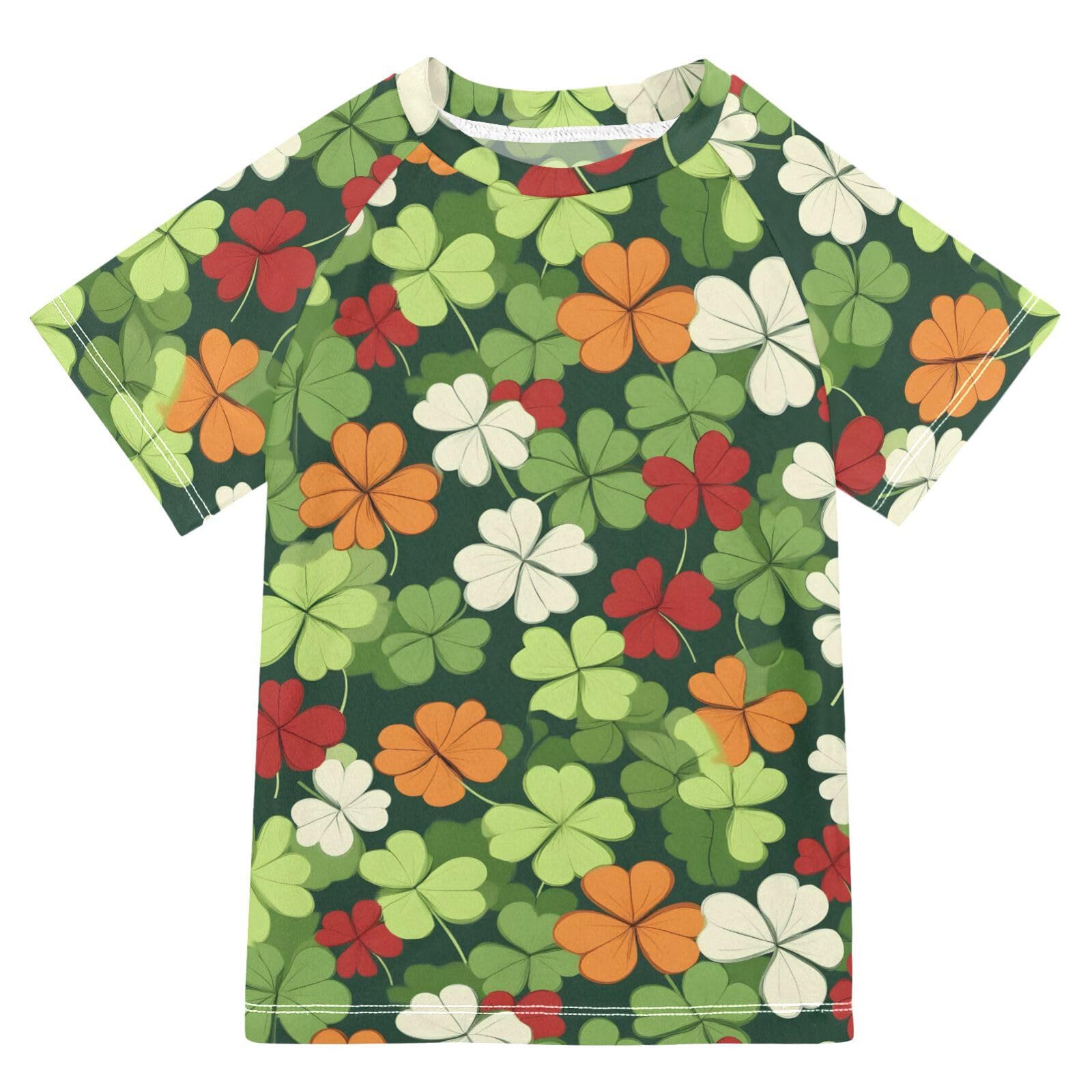 ALAZA Kids Rash Guard Toddler Swim Shirt Boy Girls Four Leaf Clover Print UPF 50+ Short Sleeve 4T