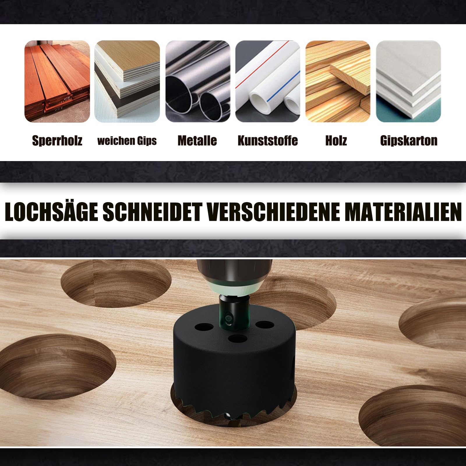 Seghe a tazza da 230 mm, bimetallica con attacco SDS-plus e codolo esagonale, corona per legno, rigips, metalli sottili, plastica