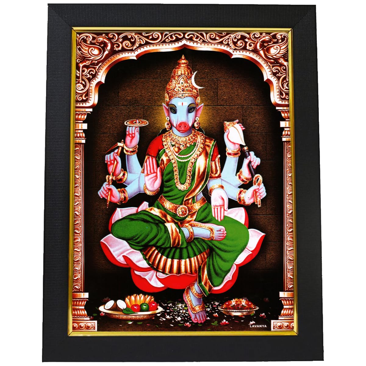 101Temples - Goddess Varahi Amman Wooden Photo Frame | Varahi Devi | Vaarahi | Samayeshwari | Mata | 1 Piece | 10 x 13 | Matt Finish | Wood (Enchanting Aura)