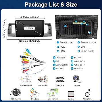 Leadfan Car Radio for Toyota Corolla 2003-2008 Stereo Replacement Compatible with JBL Wireless Carplay Android Auto, 9'' Touchscreen with BluetoothWIFI SWC GPS Navigation Mic Backup Camera Pantalla