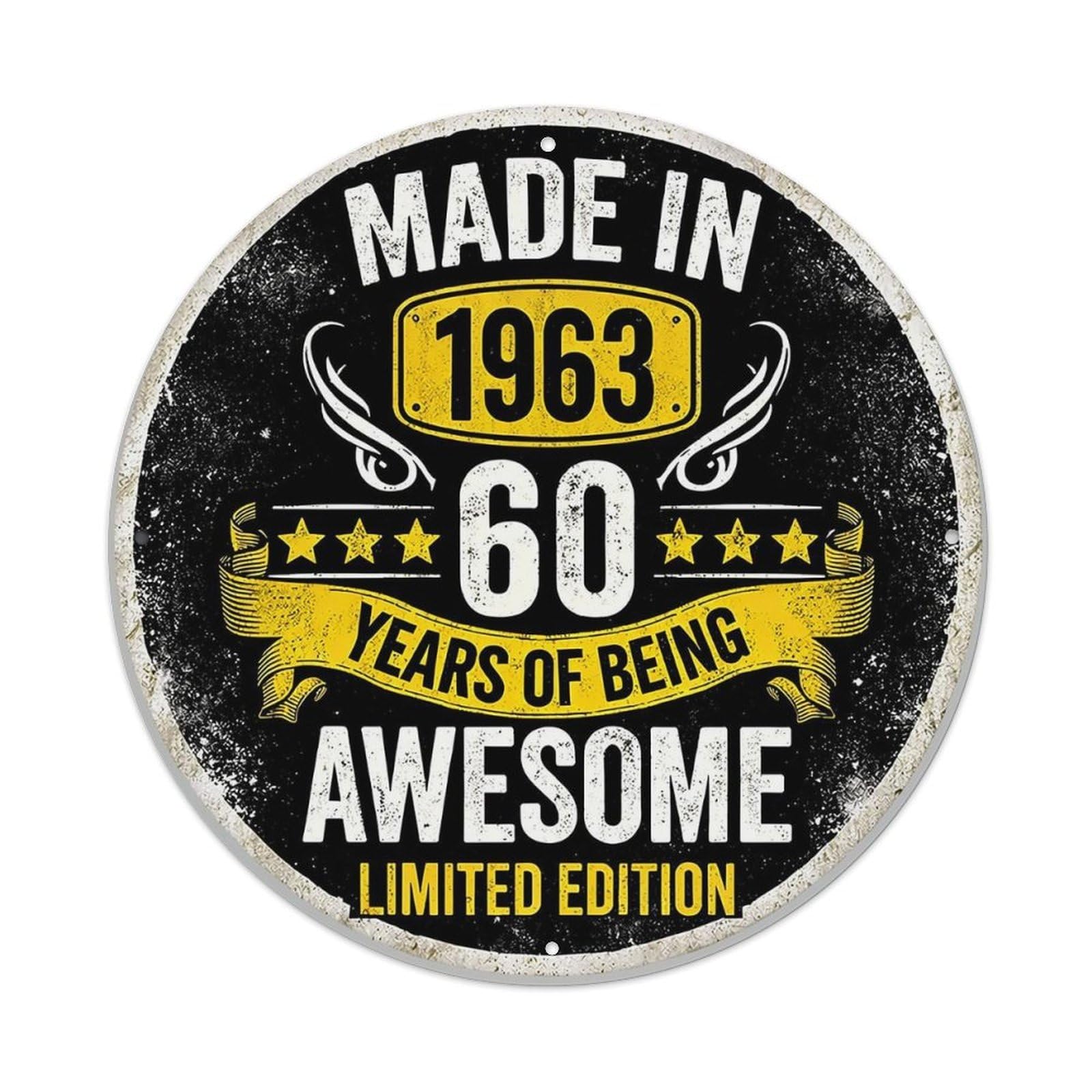 Made In Nineteen Sixty Three Awesome Vintage Metal Tin Sign Retro Wall Decor for Home Bar Garage Cafe, Indoor & Outdoor Decorative，circle Metal Poster, 8x8 Inch