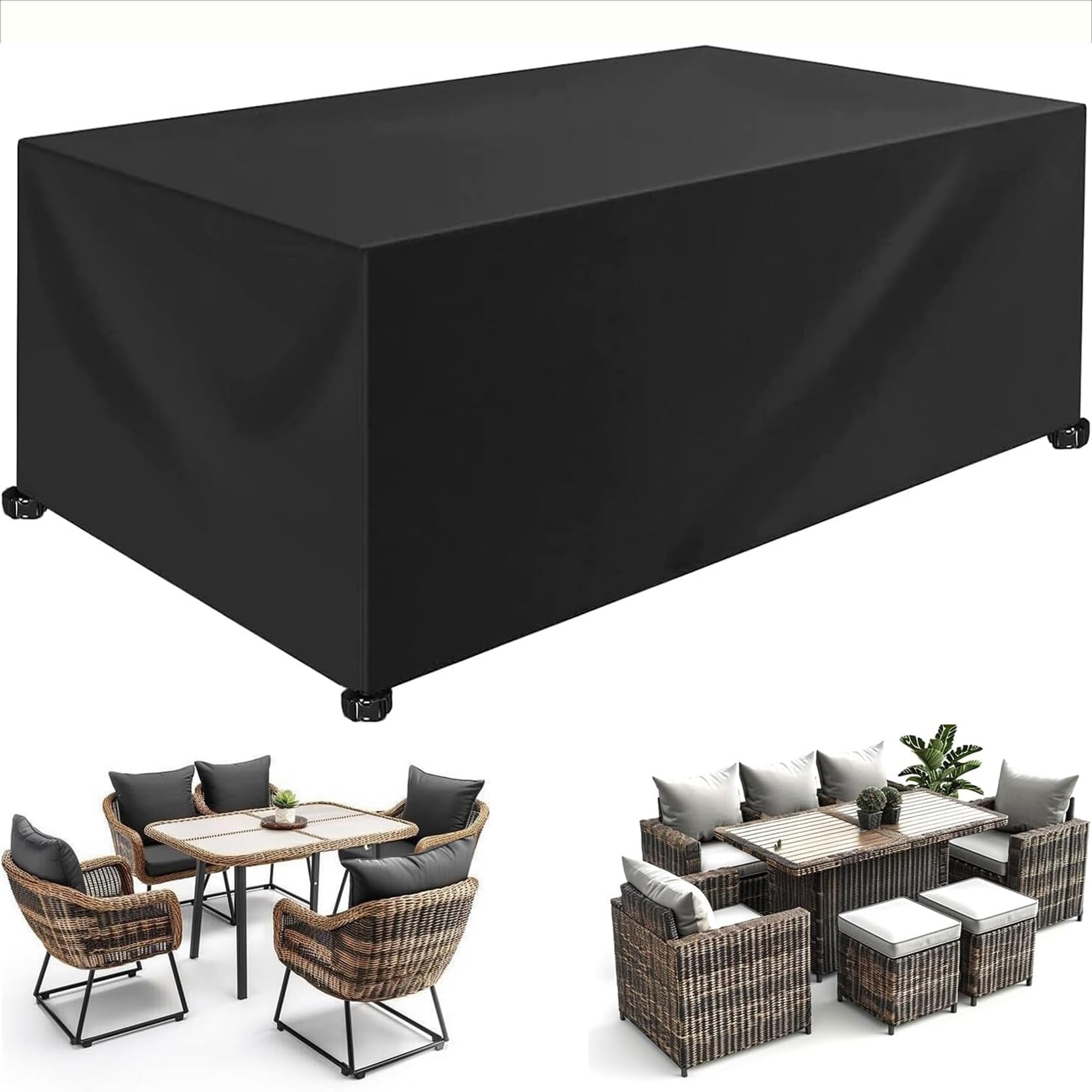 Copertura Tavolo Esterno Impermeabile 220 x 310 x 220 cm Anti-UV Impermeabile Resistente allo Strappo, Copritavolo Rettangolare da Esterno, per Sedie, Divani, Tavoli, Nero