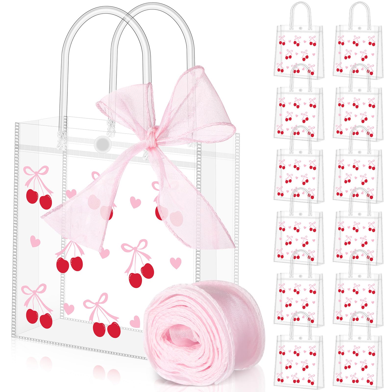 Sweetude 12 Pcs Bow Clear PVC Gift Bags with Handle Ribbon Coquette Bowknot Party Favor Bags with Ribbon for Wedding, Bridal Party, Baby Shower,