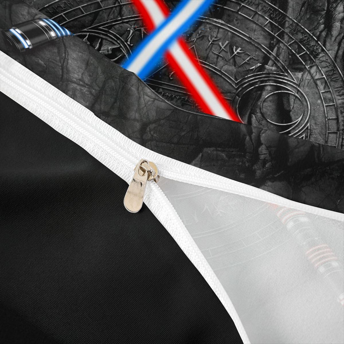 Lightsaber Duvet Cover Set Full Size 3D Neon Blue Red Bedding Set 3Pcs Geometric Sun Moon Round Comforter Cover for Kids Boys Girls Teens Room Decor Fashion Vintage Stone Wall Quilt Cover,Black