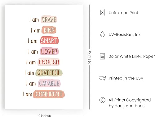 Miniatura 2 de HAUS AND HUES Arte de pared con citas inspiradoras, carteles motivacionales para aula, regalos de atención plena, afirmaciones de amor propio, Soy