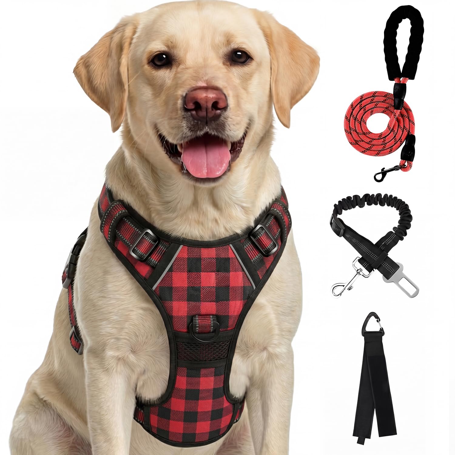 FURRYFECTION Hundegeschirr, kein Ziehen, reflektierendes Oxford-Gewebe, gepolsterter Griff, 4 verstellbare Gurte, 2 Leinenclips, kein Würgen, Haustierwestengeschirr