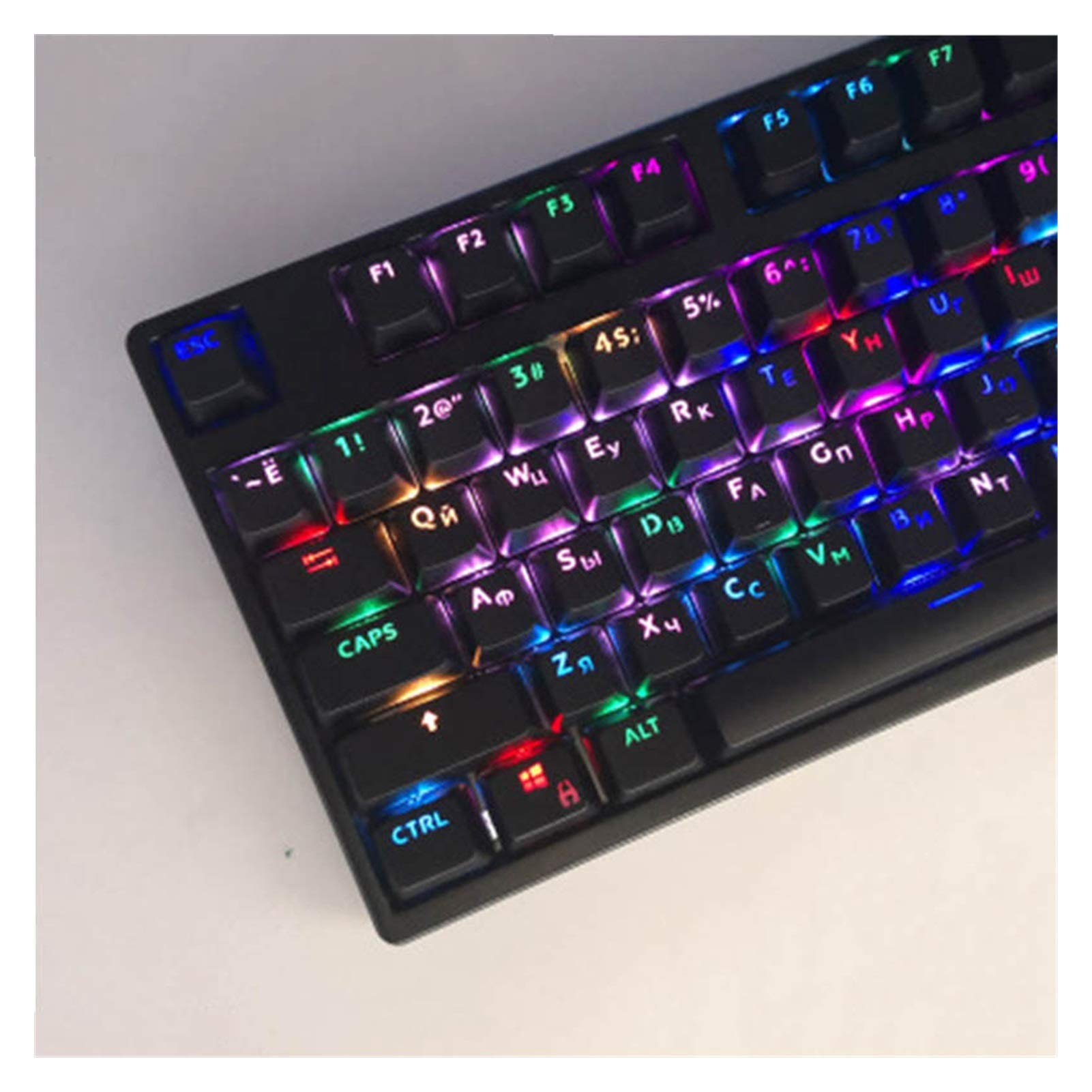 Keycaps 104 مفاتيح شفافة الإضاءة الخلفية Keycaps الكورية مفتاح لوحة المفاتيح الميكانيكية مفتاح المفاتيح (Color : Russian black)