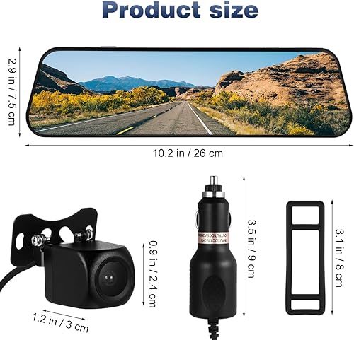 Miniatura 2 de Espejo de cámara de tablero con pantalla táctil de 10 pulgadas con cámaras delanteras y traseras 1080P, visión nocturna, conectividad WiFi y cámara