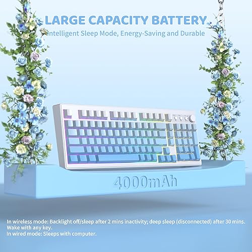 Miniatura 6 de ZIYOU LANG K100 Teclado inalámbrico para juegos, 99 teclas Tri-Mode BT2.4GHzUSB-C Teclado de color cremoso con teclado numérico RGB, perilla