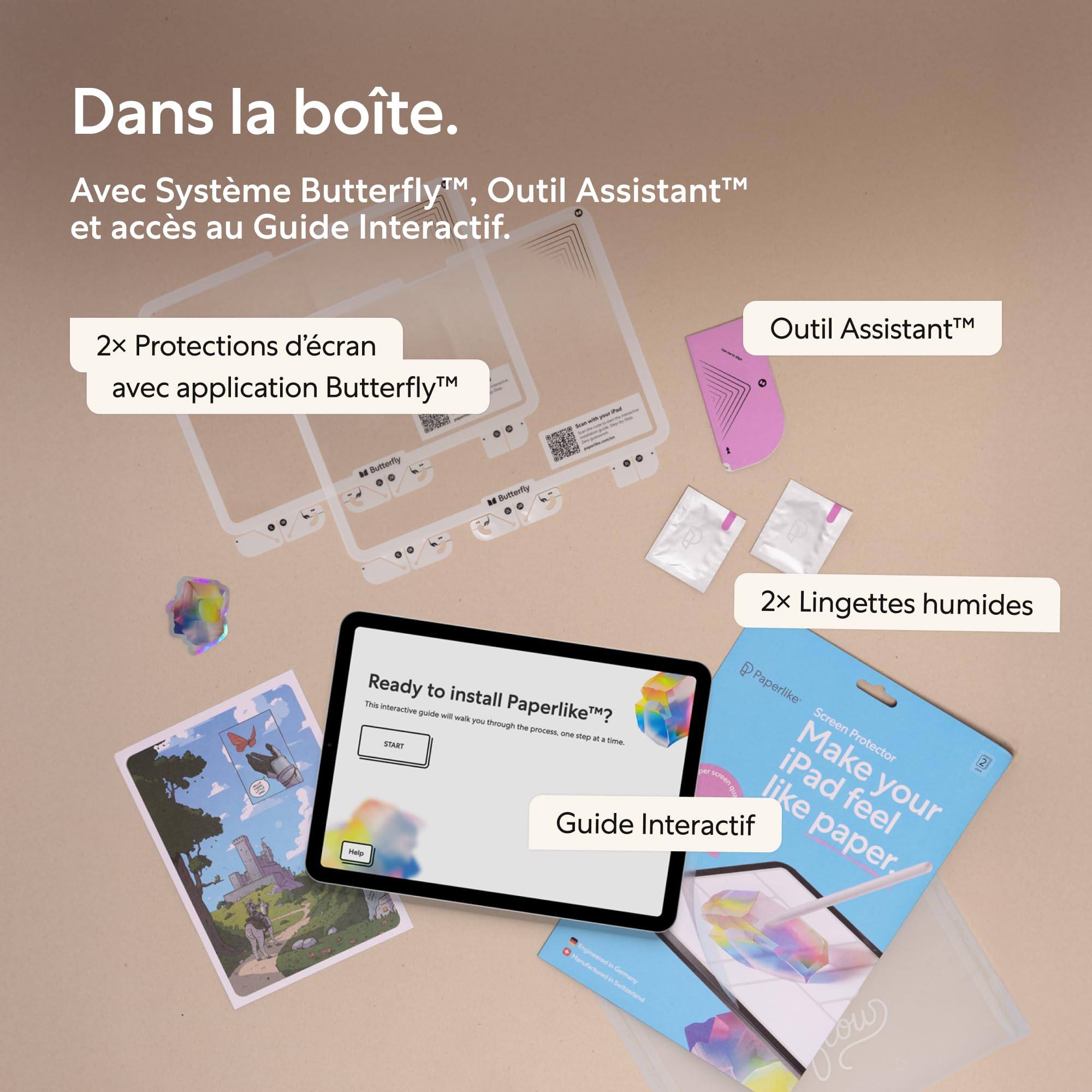 Paperlike® 3 Protection d’écran (2x) pour iPad Air 13 pouces (M4 / M3 / M2) & iPad Pro 13 pouces (M5 / M4) – Vraie sensation papier, pose sans bulles (Butterfly), Protège la pointe Pencil