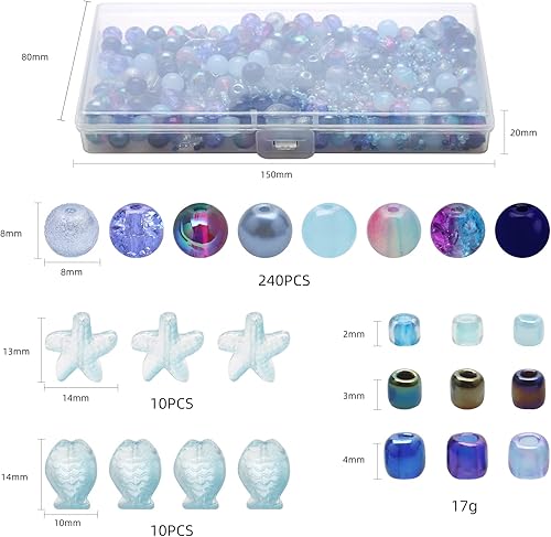 Miniatura 2 de Rired 27 760 cuentas de pulsera de cristal surtidas para hacer joyas, 8 tipos de cuentas redondas de vidrio azul glamour con cuentas de estrella,