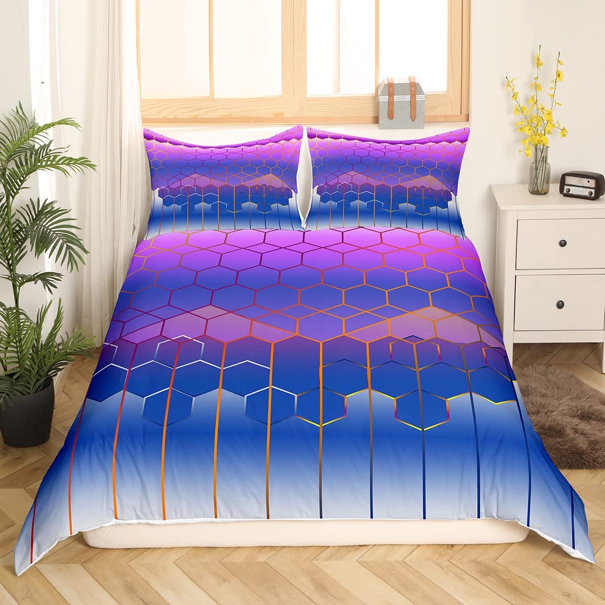 Set Copripiumino Feelyou Nido D'Ape - Blu Nero Geometrico Per Bambini E Ragazzi - Foto 4