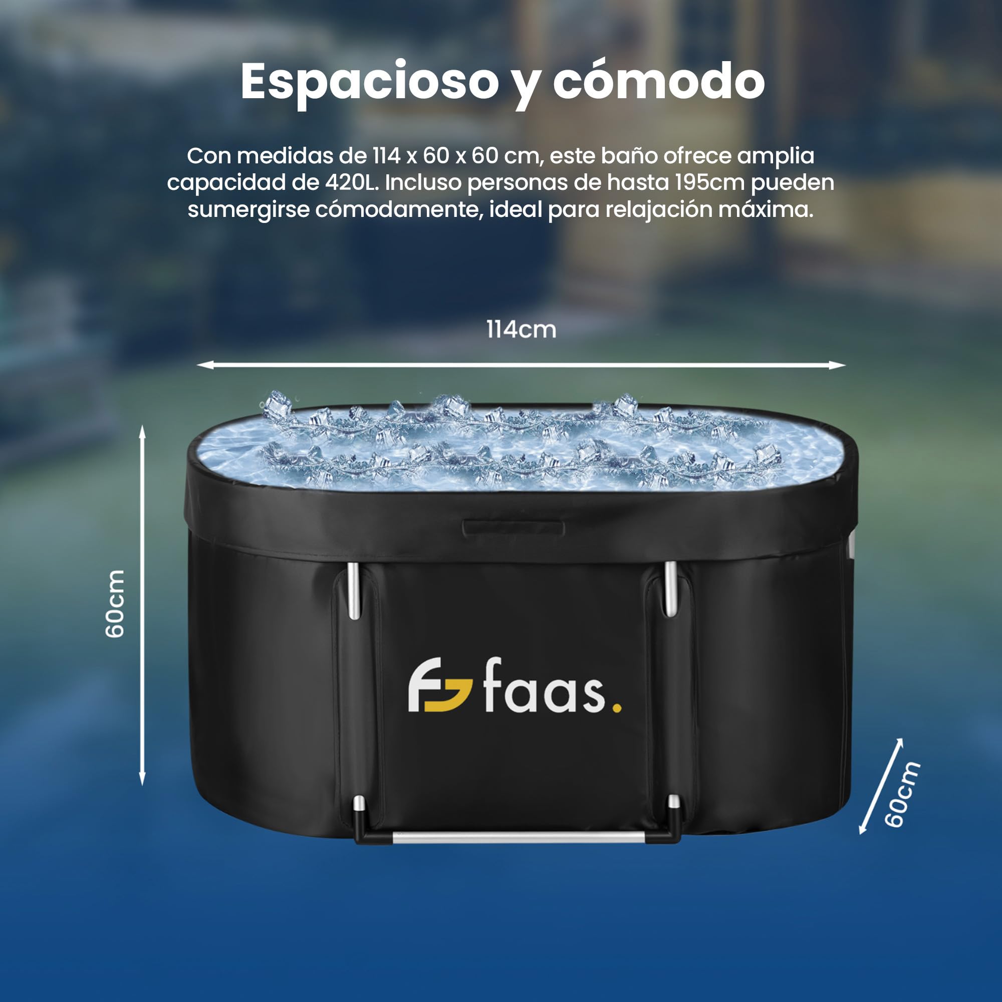 Faas Baño de Hielo XL 420L – Bañera Plegable para Adultos – Incluye Tapa, Tubo de Drenaje & Accesorios – Ice Bath – Portátil, PVC Duradero, Fácil de Montar – Negro