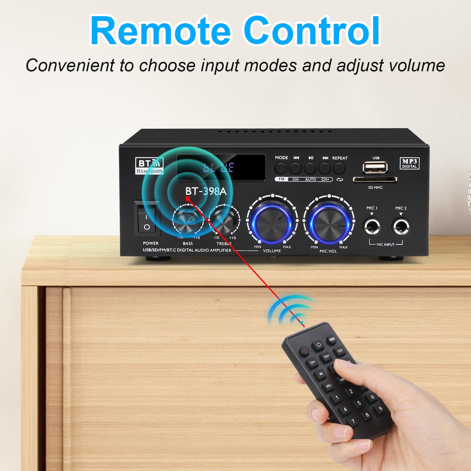 Romicta HiFi Stereo Verstärker 450Wx2 2-Kanal Mini Bluetooth Verstärker UKW-Radio USB SD optisch koaxial