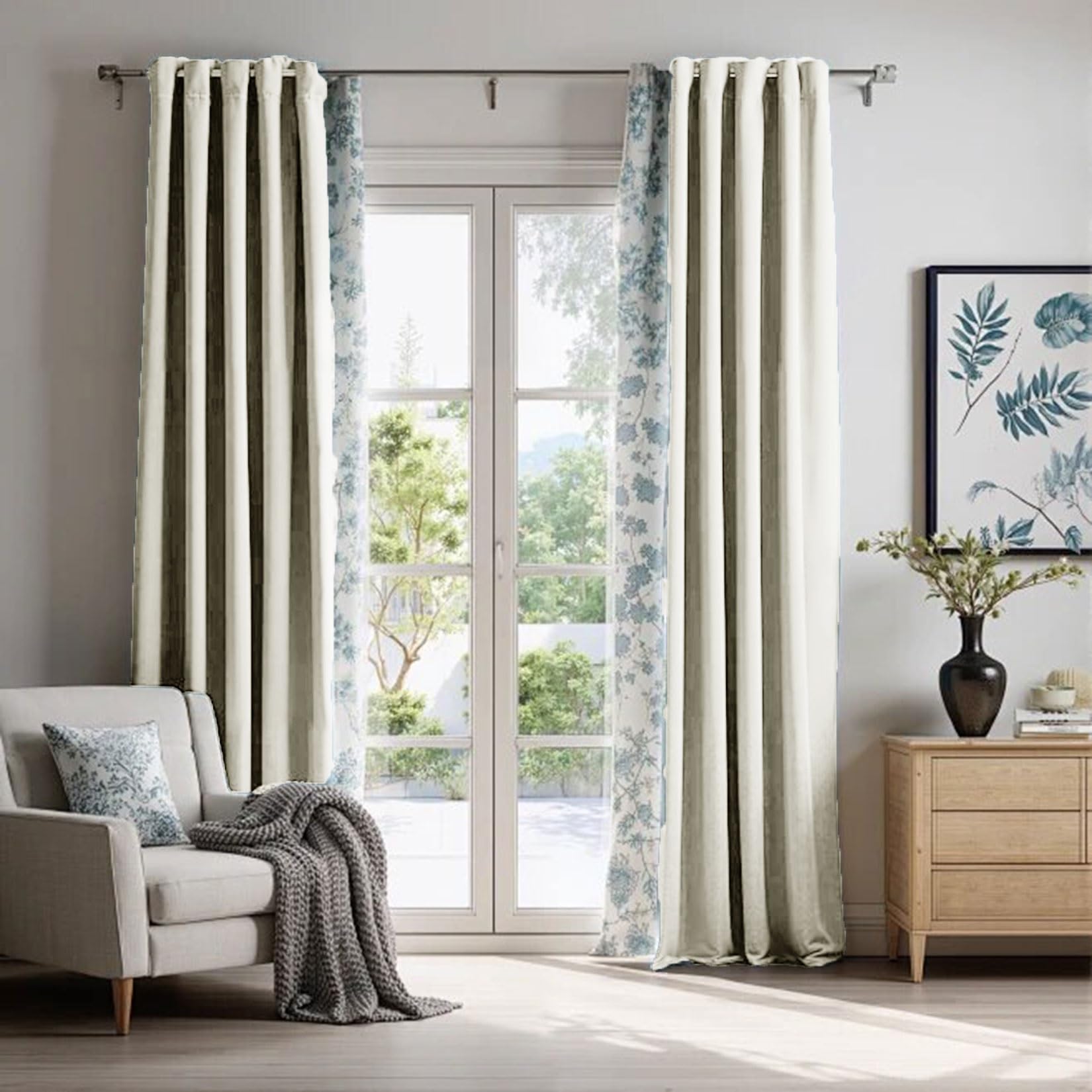 Liujyuan Beige Blackout Curtains 230 X 210 Cm Room Darkening, Privacy Protection Eyelet Curtain, Window Curtain Insulated Soundproof For Bedroom, Living Room, Door,