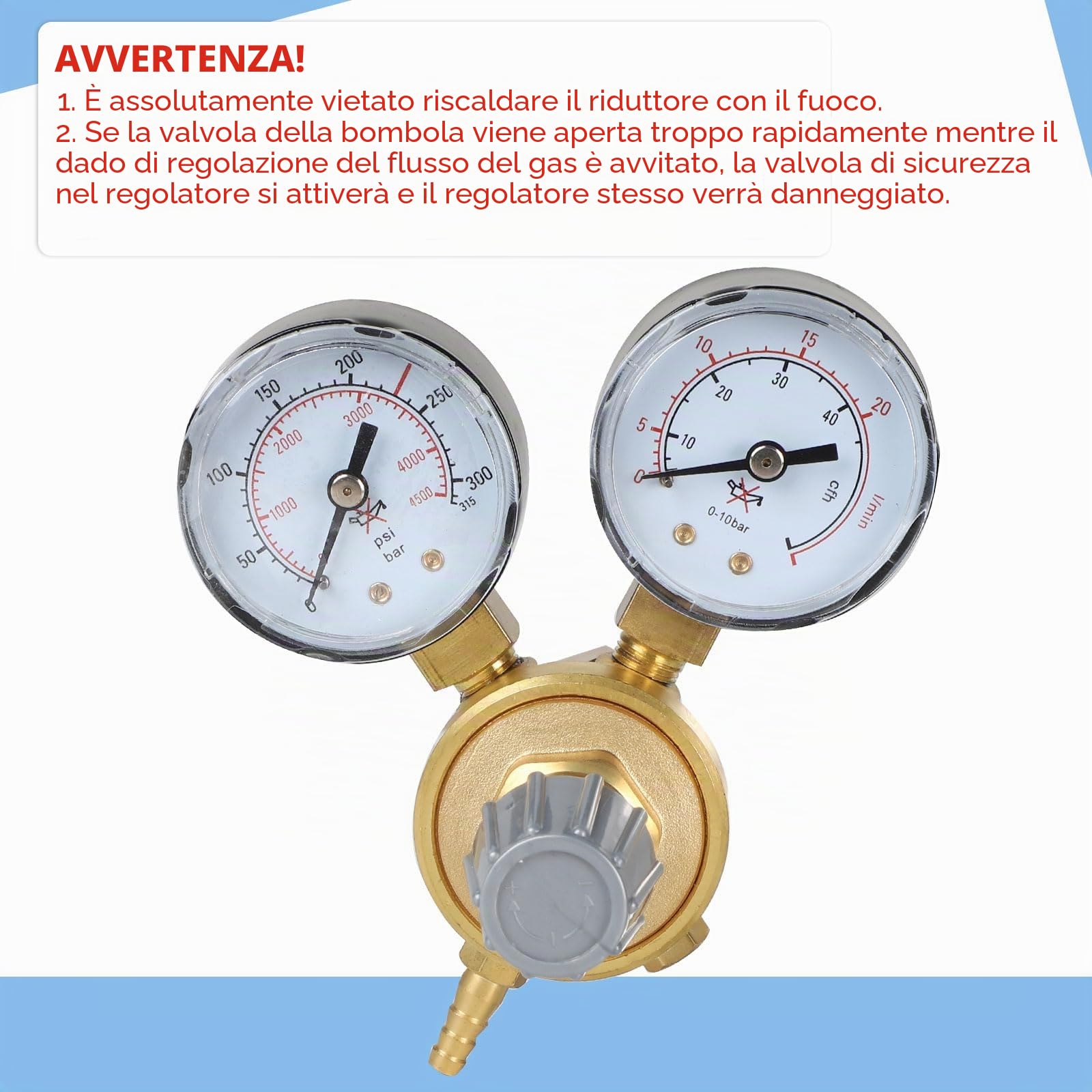 SWAWIS Regolatore di Pressione Argon/CO2 per Gas Protettivo MIG MAG WIG TIG Saldatura 315 Bar Attacco W21,8 x 1/14" Regolatore