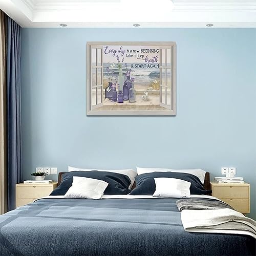 Miniatura 5 de Decoración de pared de flores de lavanda de granja, arte de pared rústico, mariposa, morado, ventana, playa, cuadros para decoración de pared,