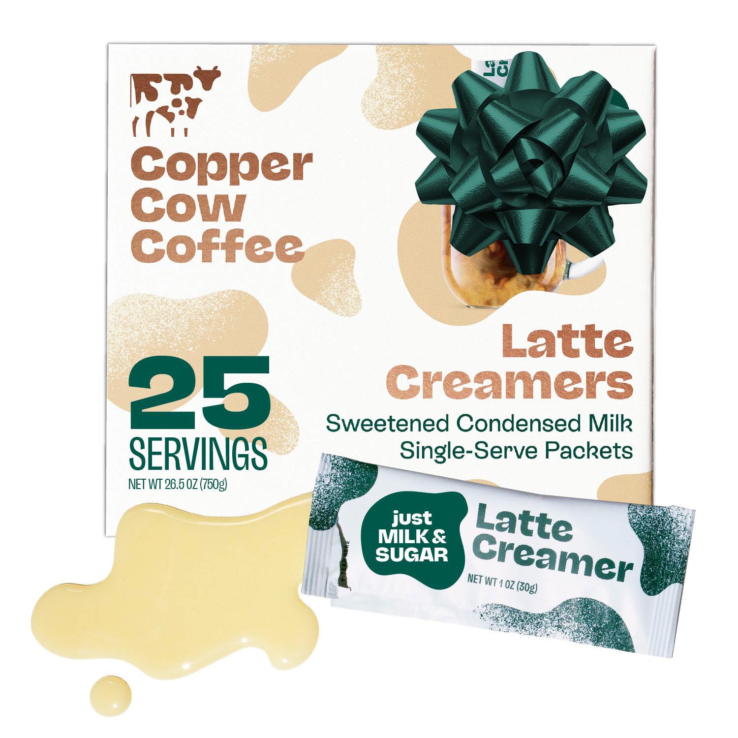 Copper Cow Coffee Sweetened Condensed Milk Coffee Creamer Singles (25 pack) | Vietnamese Inspired Coffee Creamer, All Natural Creamer Packets for Pour Overs & Lattes | No Refrigeration Needed