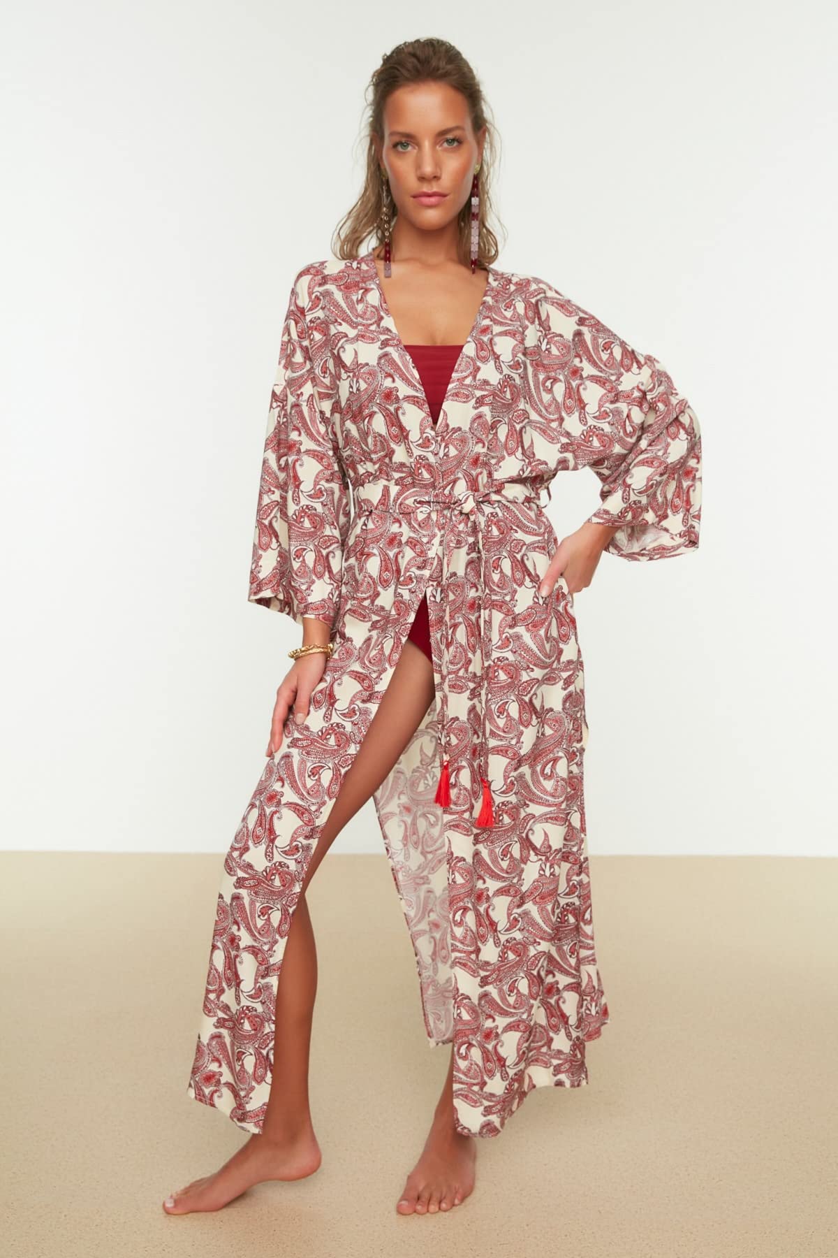 Trendyol Kaftan mit Schalmuster Kimono e Caftano con Motivo a Scialle Donna