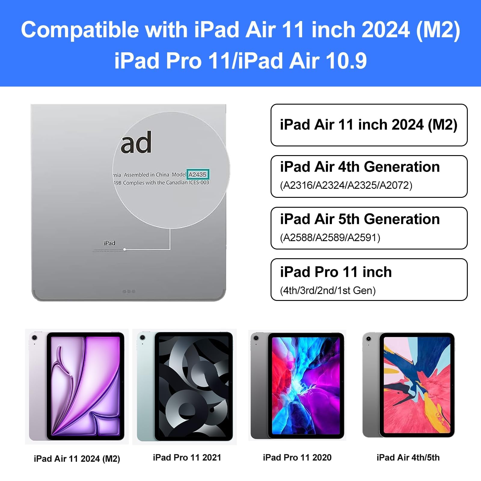 KVAGO Keyboard Case for iPad Air 11-inch (M3 2025 / M2 2024) & iPad Pro 11 (4th/3rd/2nd/1st Gen) & iPad Air 5th &4th Gen, 360° Rotatable, Floating Cantilever Stand with Multi-Touch Trackpad,Grey