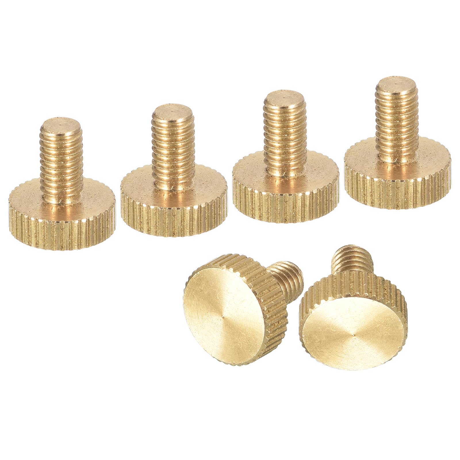 uxcell M5x8mm Knurled Thumb Screws, 6pcs Flat Knurled Head Fully Threaded Brass Thumb Screws Bolts Grip Knobs Fasteners