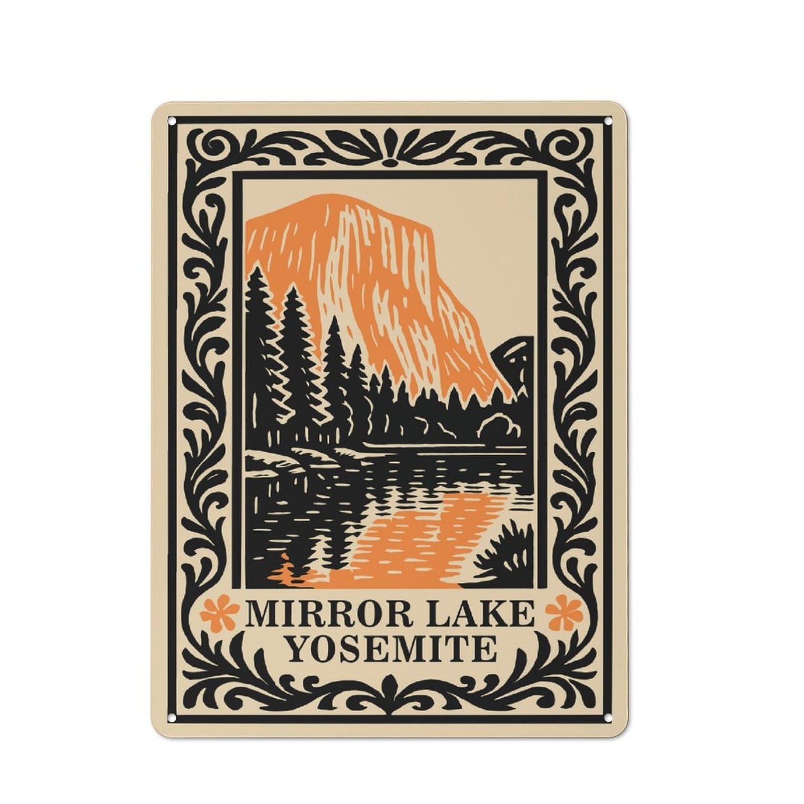 Junmoney Style-23 Mirror Lake Yosemite Illustration Creative Metal Wall Decor 40X30cm, Decorative Metal Sign For Office, Study, Studio Or Hallway