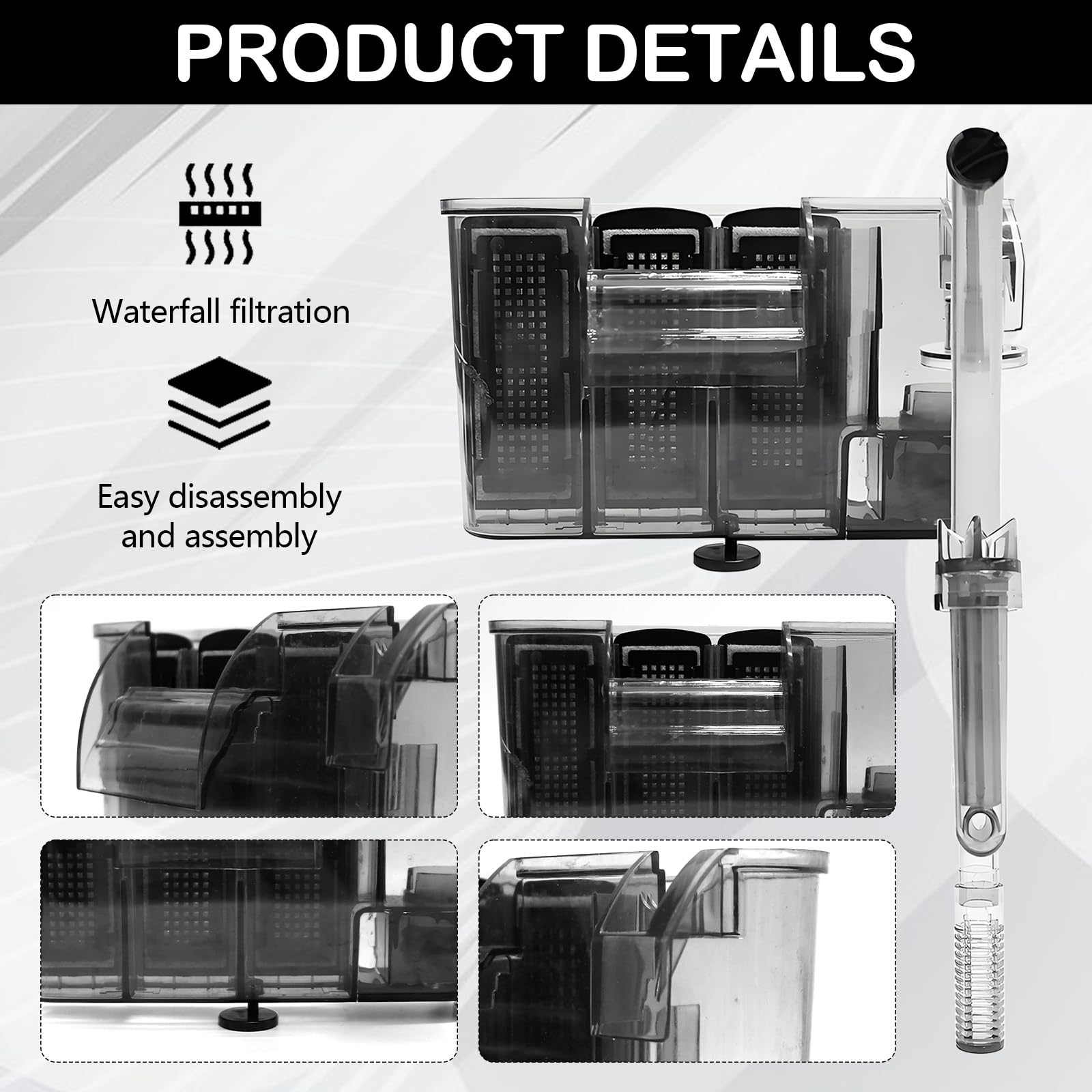 Filtro Externo Acuario, Filtro Acuario 800 L/H, Filtro Colgante Acuario, Flujo de Agua Ajustable Filtros Silenciosos, Filtro Cascada 12W para 30-210 litros de Acuario, Circulación Oxígeno