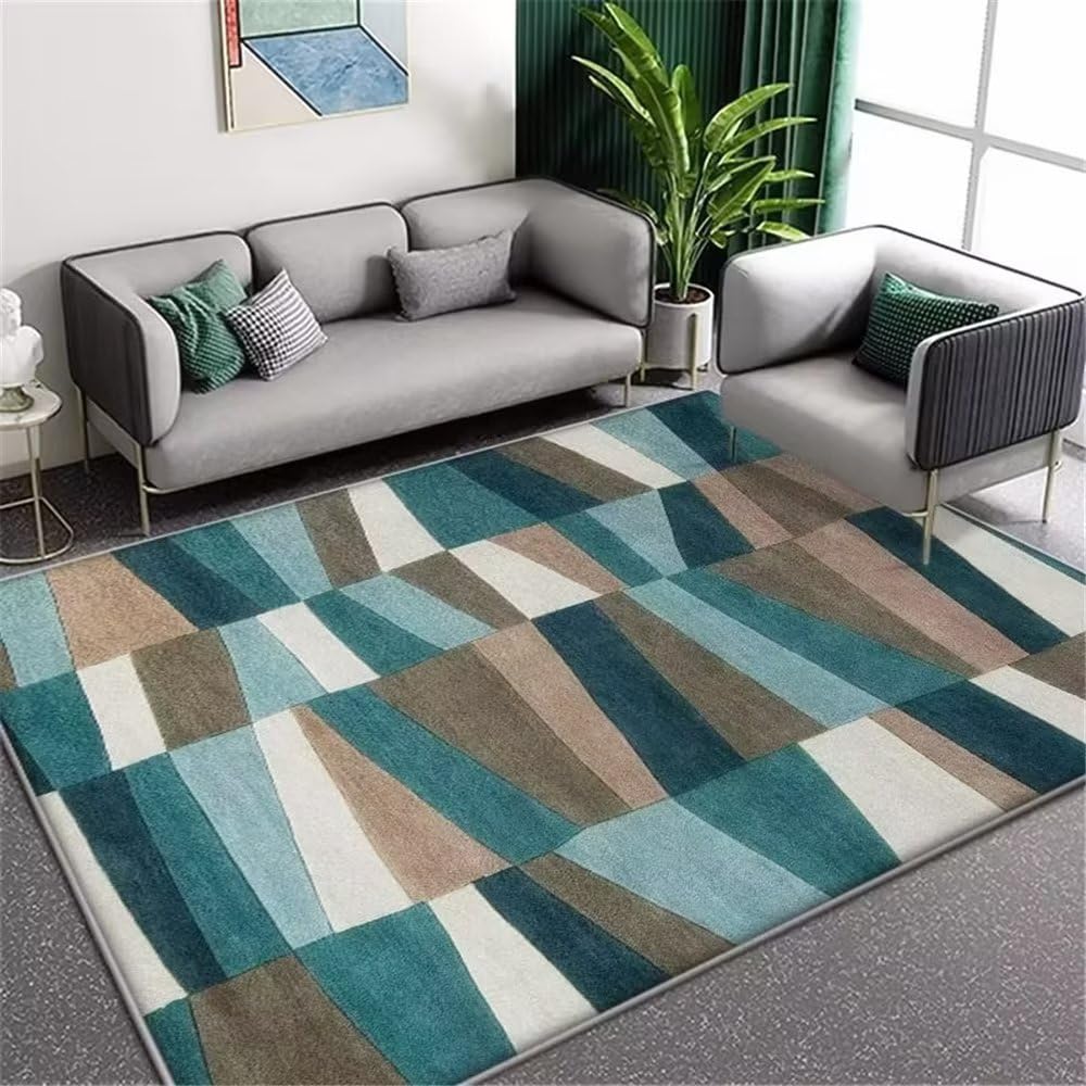 Tapis anti-dérapant à rayures bleu moderne pour sécuriser le sol du salon