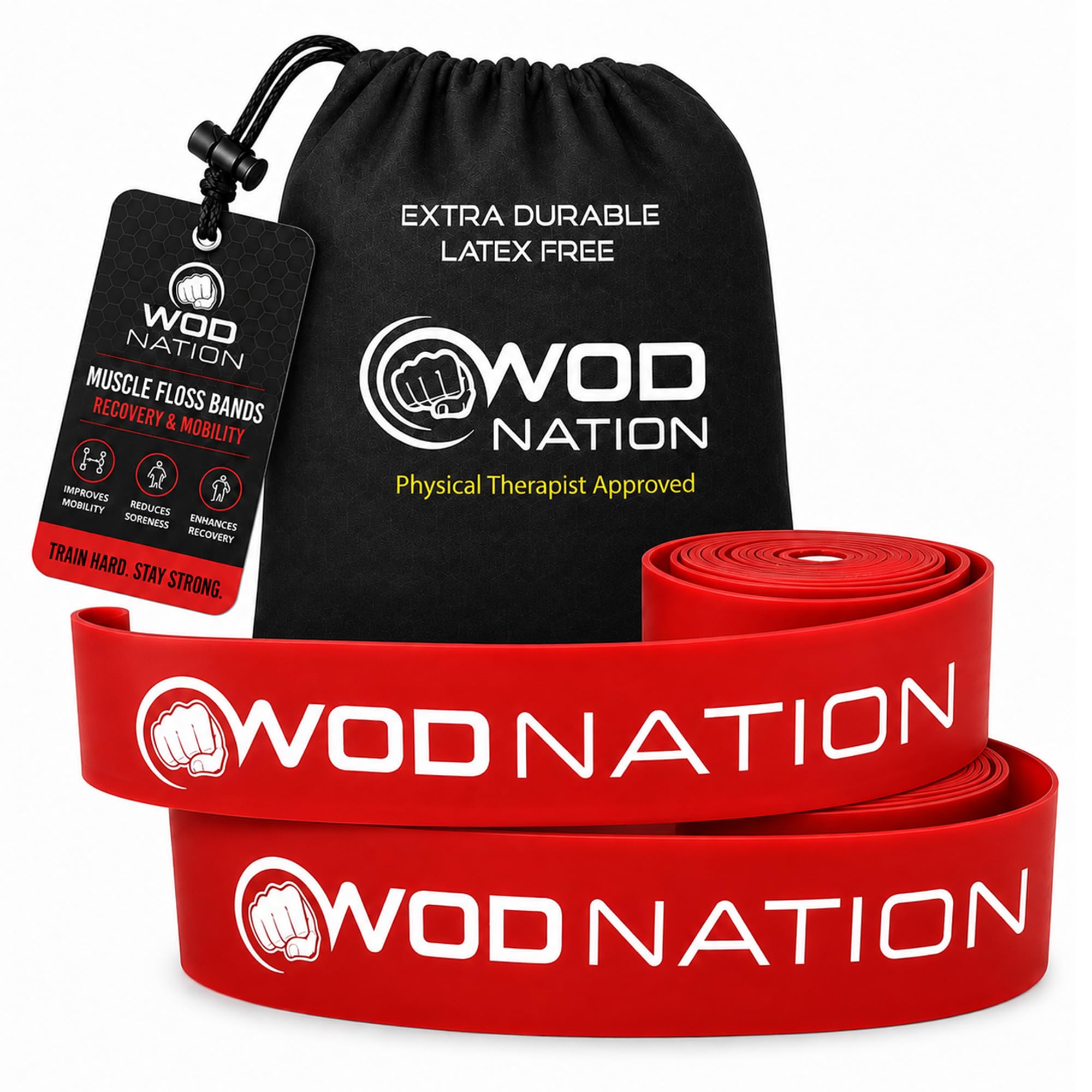 WOD Nation Muscle Floss Bands Recovery Band for Tack and Flossing Sore Muscles and Increasing Mobility : Stretch Band Includes Carrying Case