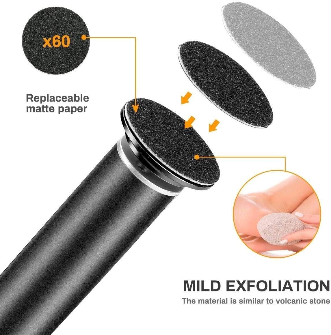 Callo File di Piede Elettrico di rimozione for Il Piede, Pedicure Piede Cura for la Pelle Morta Duro Incrinato Secco, con Dischi di Ricambio 60pcs (Color : Black)