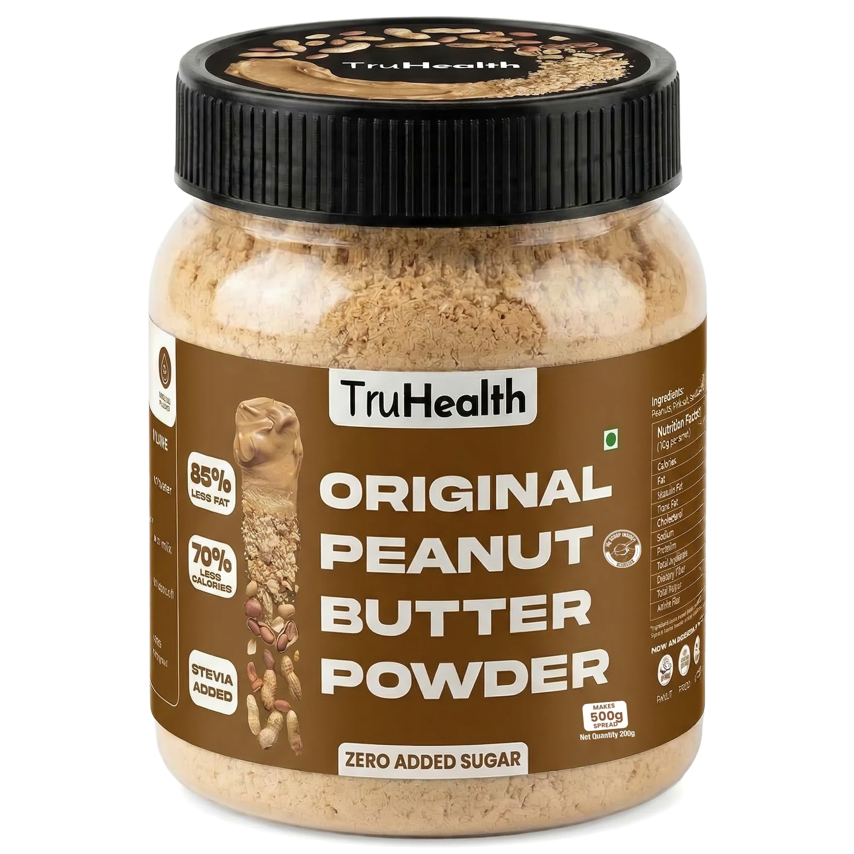 TruHealth Original Peanut Butter Powder makes 500g paste | No Added Sugar, Sweetened with Stevia | High Protein, Low Fat PB Powder | Vegan, Gluten-Free, Non-GMO | Perfect for Smoothies, Shakes & Baking | (200g) powder-image-15
