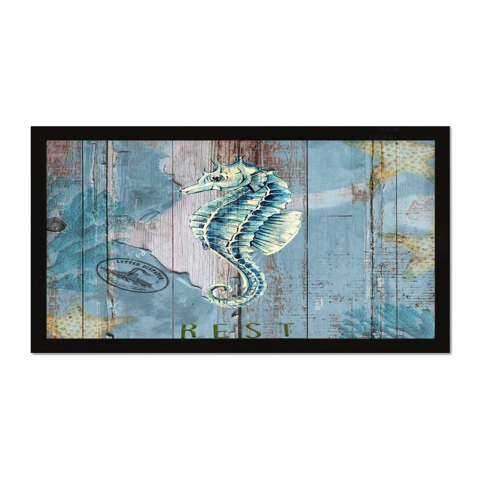 Cadre bois coquillages et étoile de mer pour salon ambiance plage