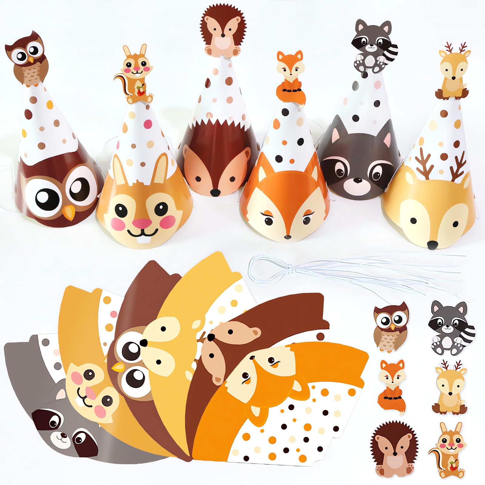 Eoopoon 12pcs Animal Theme Birthday Party Hats,Fun Cone Hats for Kids Adults,Cute Animal Theme Birthday Hats