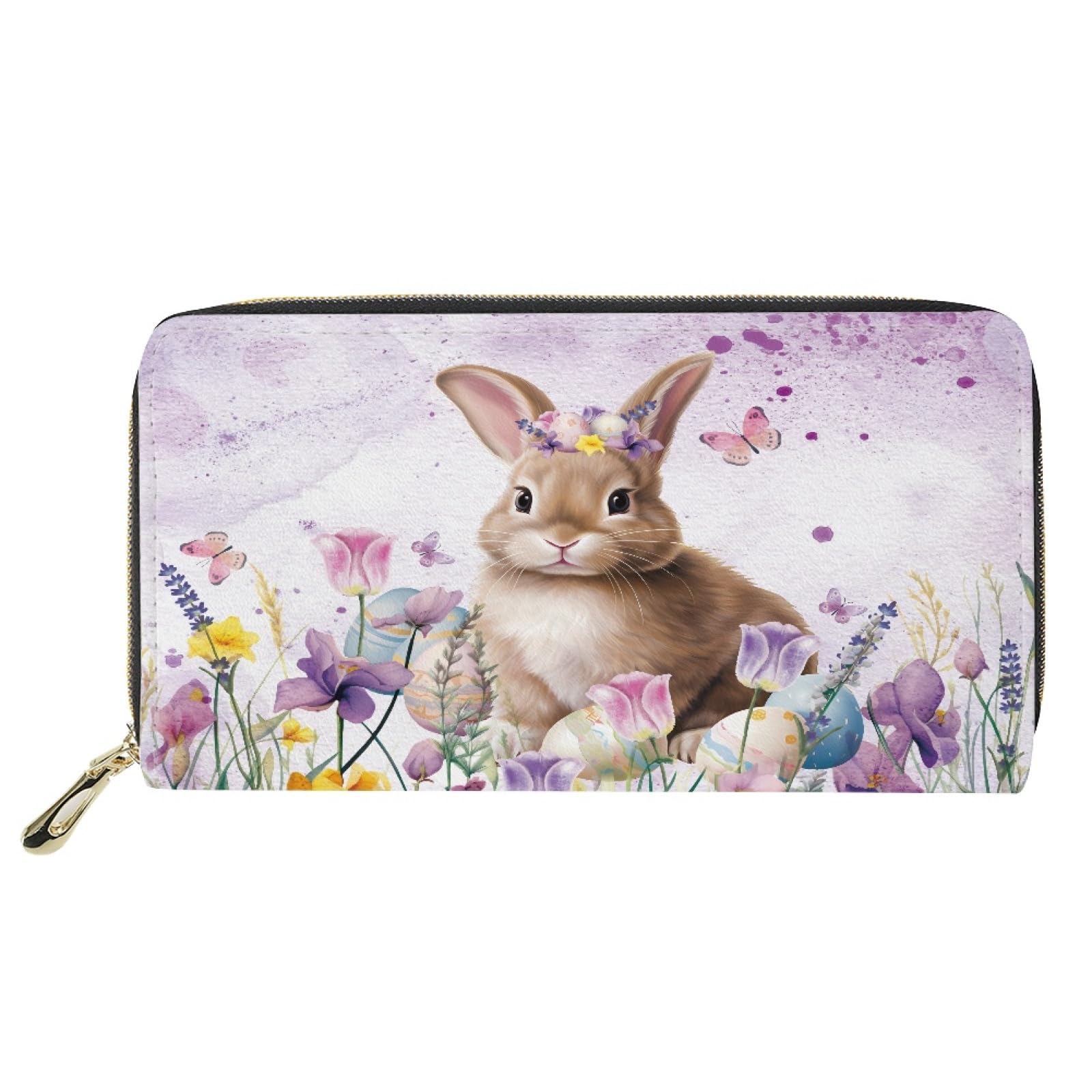 JOAIFO Easter Bunny Print Wallet for Women Girls,PU Leather Purses,Lightweight Zipper Wallet Travel Easter Theme Portable Shopping Pouch for Ladies