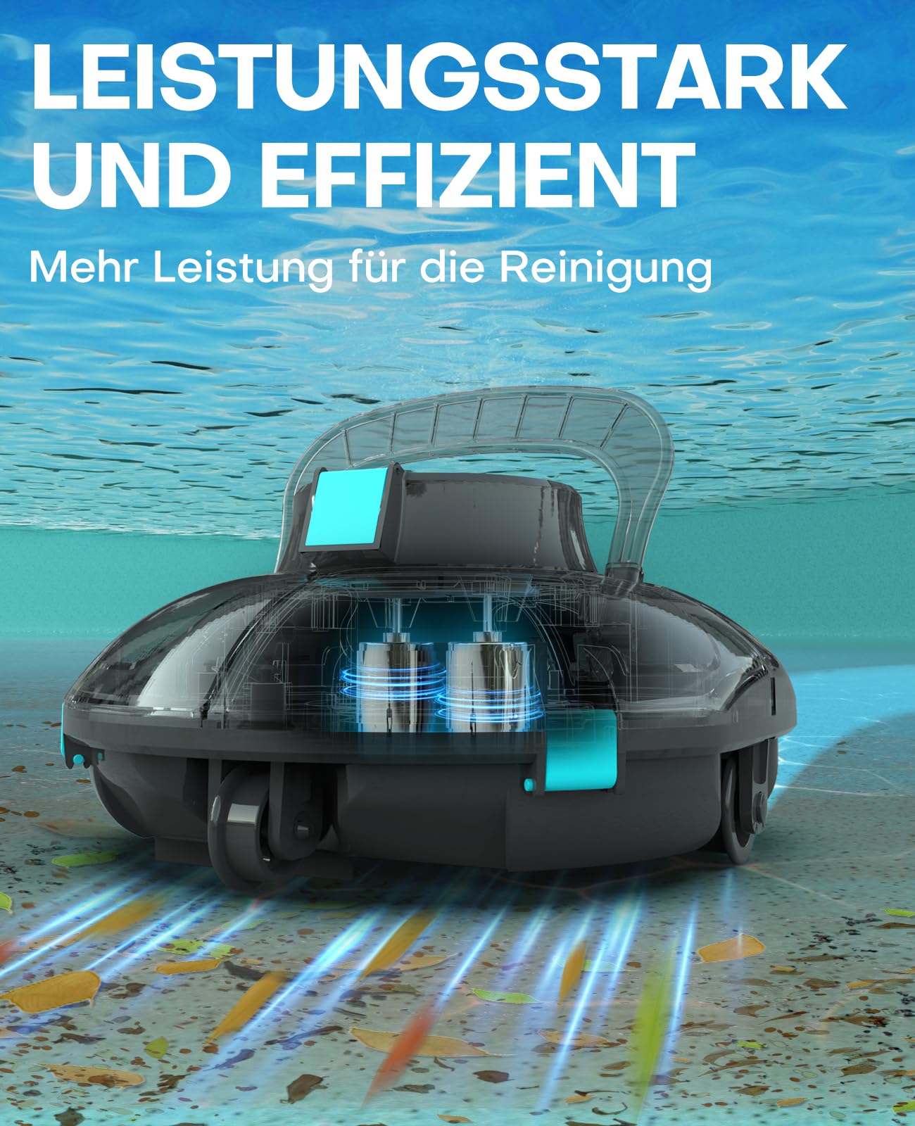 WINNY POOL CLEANER Winny 200 Poolroboter, Poolsauger kabellos mit Akku, 75 Min. Laufzeit, für Aufstellpools bis 60 m², Doppelfiltration, Automatisches Parken, Kompakt Leicht (Transparentes Schwarz)