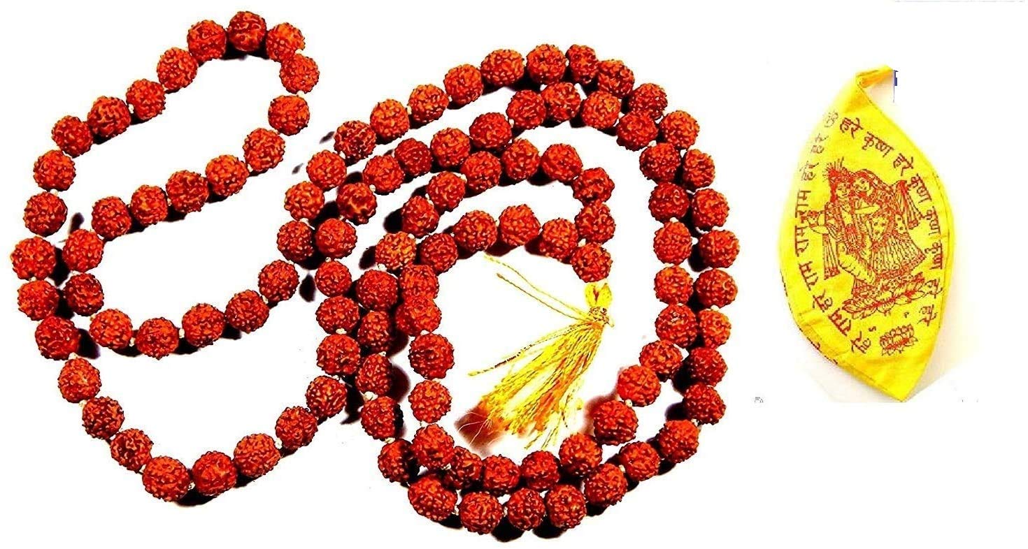 XUETZALCOATL Panch Mukhi Rudraksh Rosary mala Prayer Beads Mala 5 mm 1 pcs with Gomukh Bag