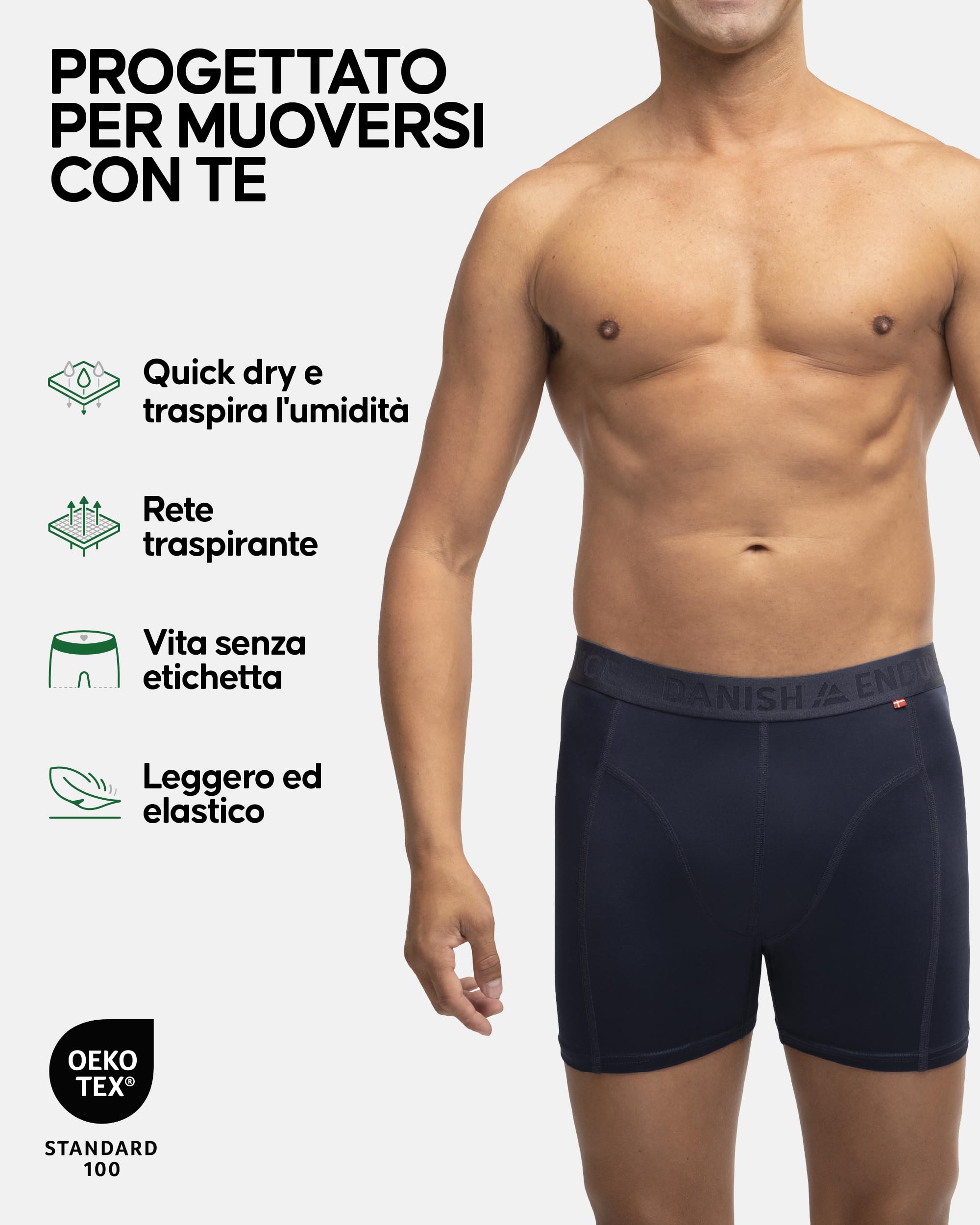 DANISH ENDURANCE Boxer Sportivi, in Microfibra, Elasticizzato, Intimo per Sport, da Uomo, 3 Paia