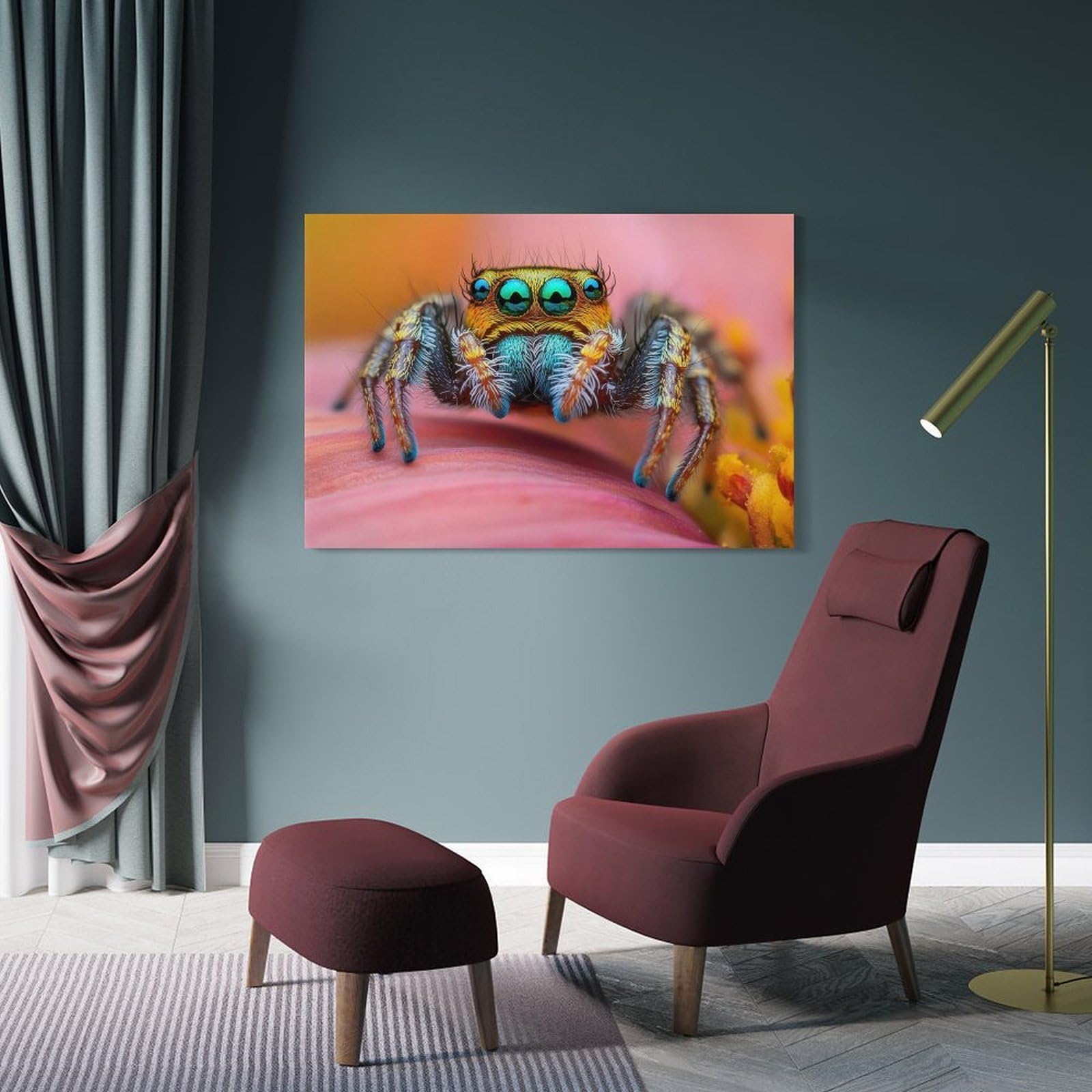 Junmoney Home Decor Wall Art Colorful Jumping Spider Macro, 20x30inch(50x75cm), for Hallway, Bedroom Or Modern Interiors, Gift Idea for Housewarming And Birthdays
