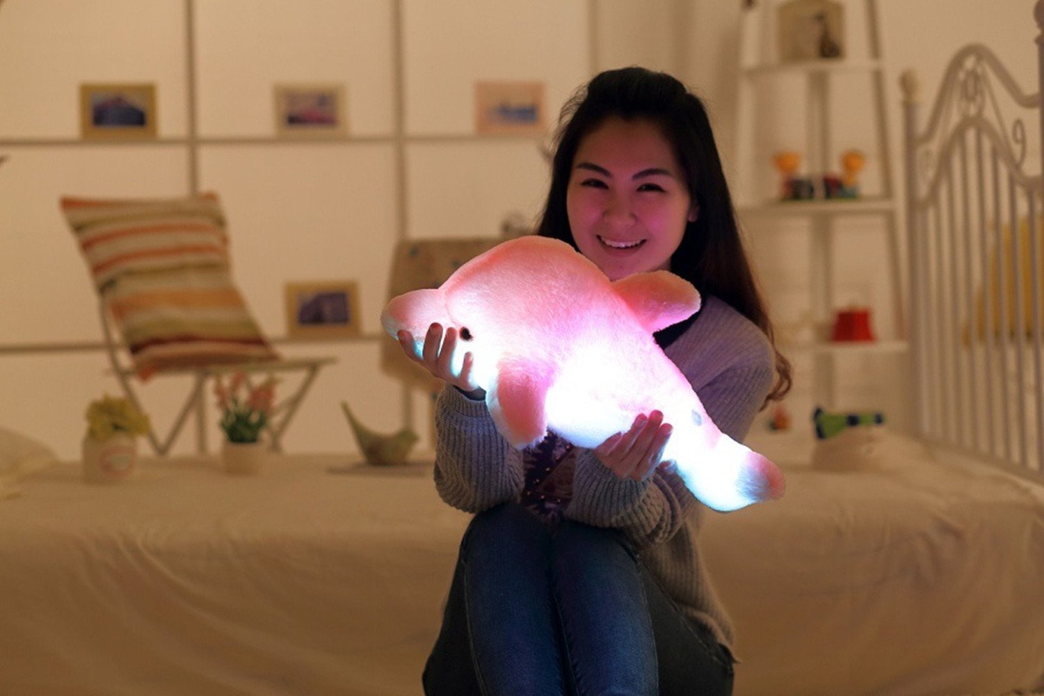 Cojín De Peluche Delfín Con Luz LED De 7 Colores – Juguete De Felpa Y Luz Nocturna Para Niños, Tamaño 30 Cm, Ideal Para Regalar