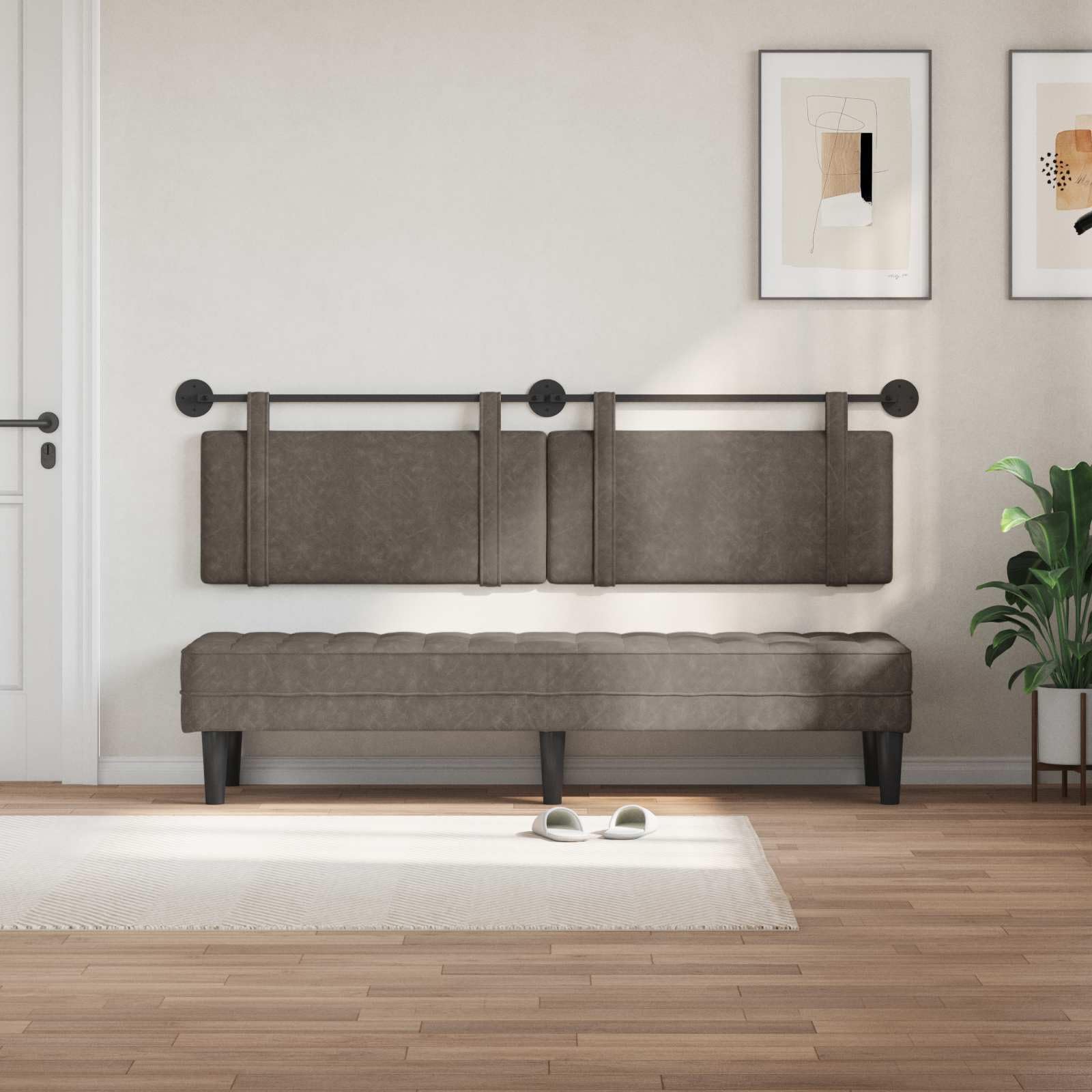 Cabecero colgante gris antiguo PU, 190 x 55 x 5 cm, juego de 2 unidades con fijación a la pared, cabecero tapizado para dormitorio, habitación de invitados, cama doble, respaldo y cojín de