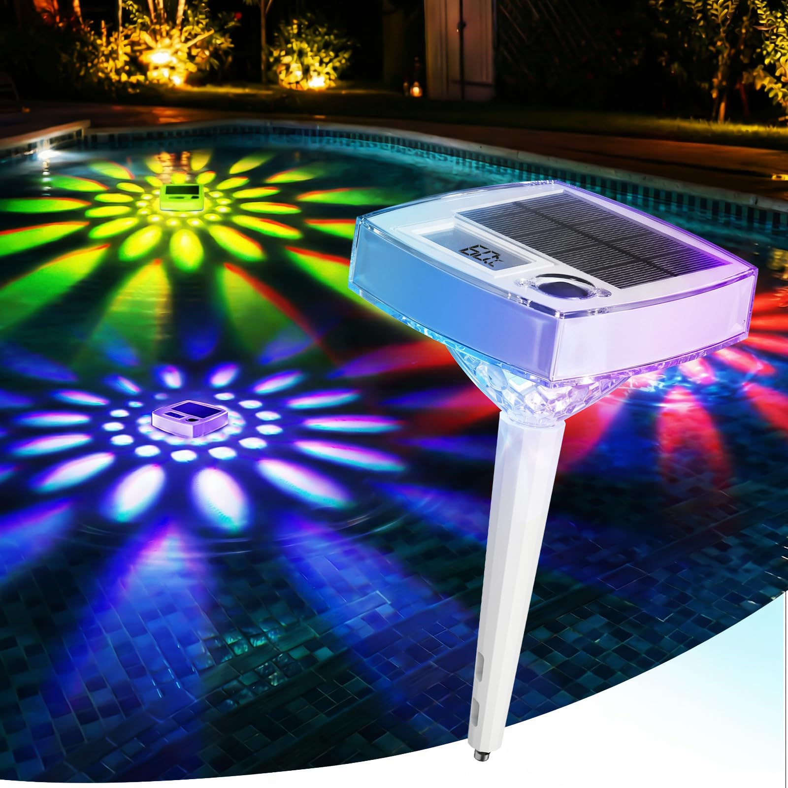 Termómetro para Piscina Solar sin Pilas – Flotante Digital con Pantalla LCD Grande y Luz RGB, IP68 Impermeable, Medidor de Temperatura para Jacuzzi, Spa y Piscina
