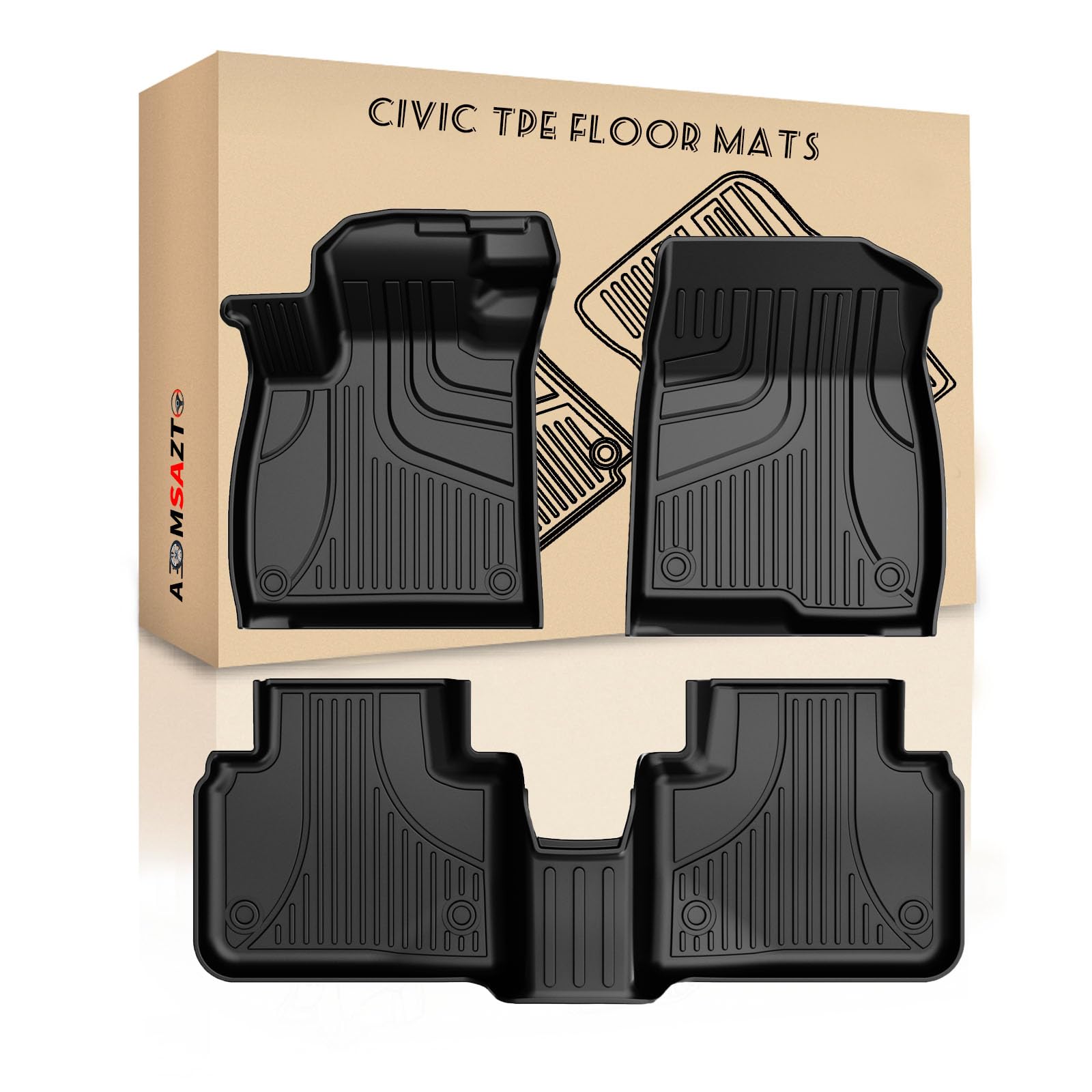 Photo 1 of AOMSAZTO Automotive Floor Mats for 2016-2021 Honda Civic Heavy Duty TPE All Weather Car Floor Mats, Anti Skid Car Mats, Black (2016-2021 1st & 2nd) Floor Mats for Honda Civic 2016-2021
