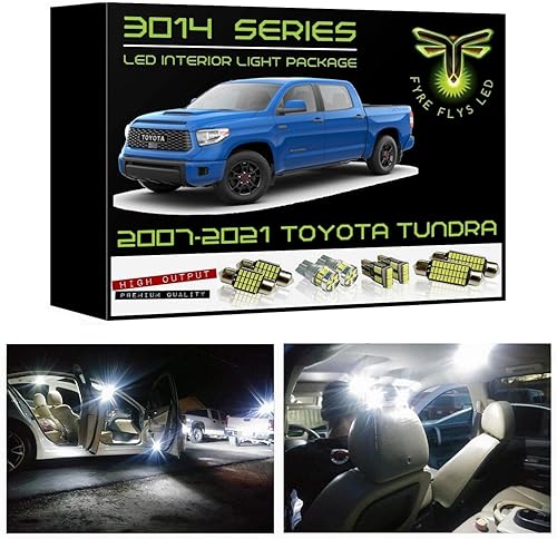 Fyre Flys Luces interiores LED blancas de 18 piezas para Toyota Tundra 2007-2021 Super Bright 6000K Serie 3014 SMD Kit de paquete y herramienta de