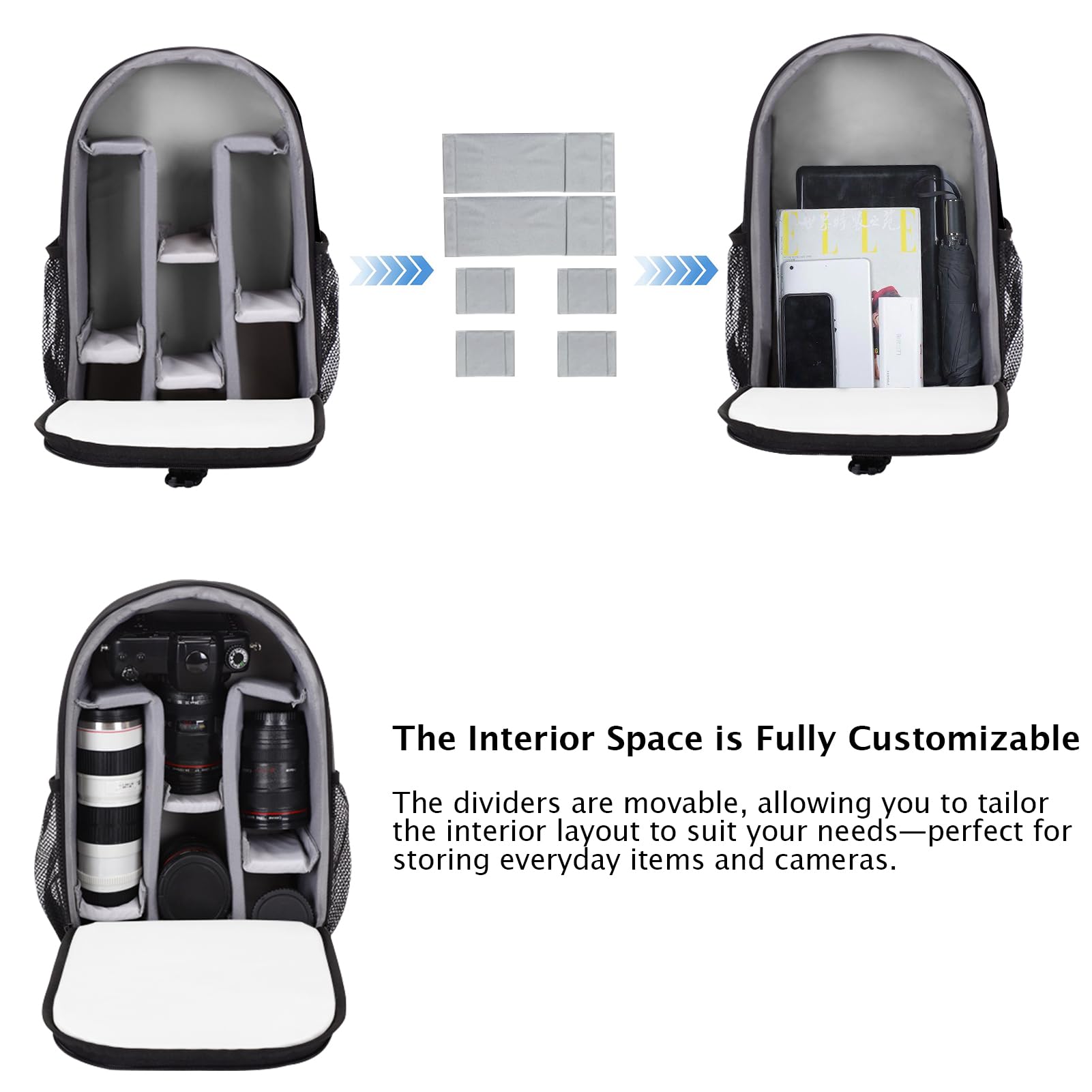 Kamerarucksack Klein, Fotorucksack für DSLR, SLR, Spiegelreflexkamera und spiegellose Kamera, Kamera Rucksack 35 x 25 x 18 cm mit schwarzer Regenhülle, Stativriemen unten, Schwarz